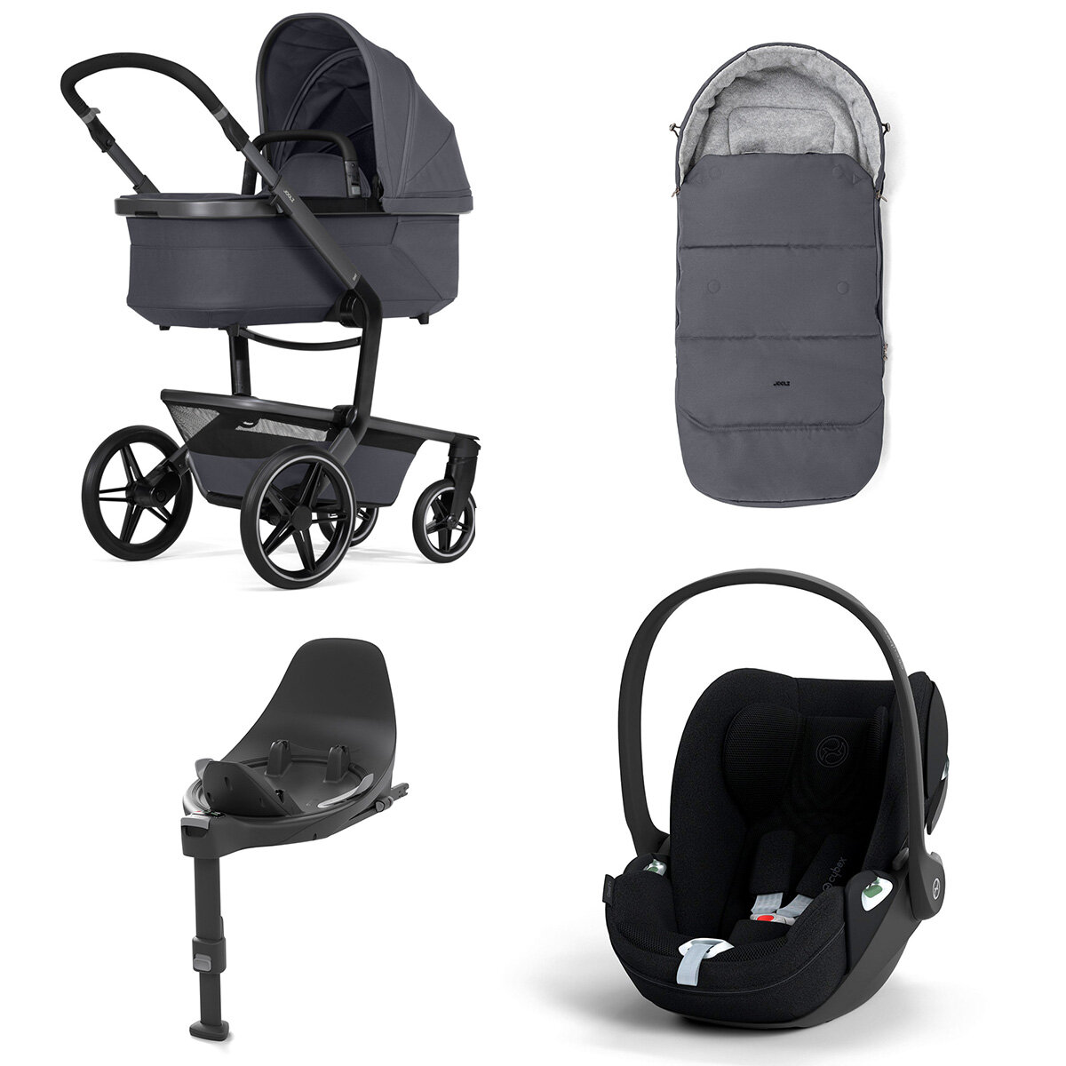 Joolz Day 5 Kinderwagen Set 4 in 1 inkl. Fußsack, Cybex Base T und Cybex Cloud T i-Size Plus Babyschale Stone Grey Cloud T i-Size Plus Sepia Black