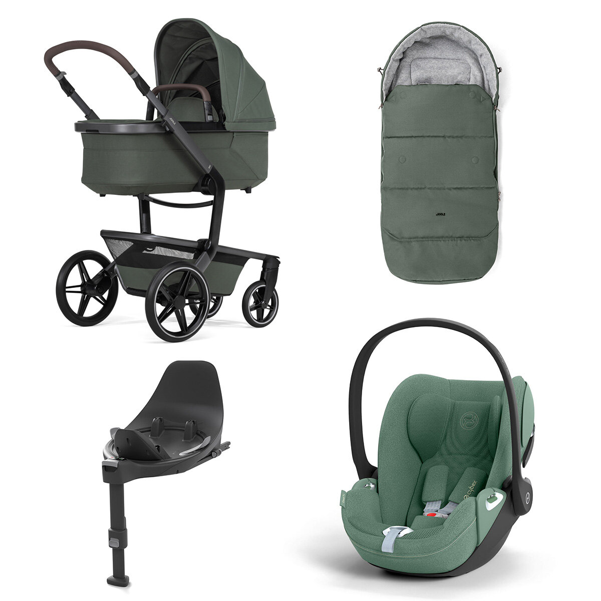 Joolz Day 5 Kinderwagen Set 4 in 1 inkl. Fußsack, Cybex Base T und Cybex Cloud T i-Size Plus Babyschale Forest Green Cloud T i-Size Plus Leaf Green