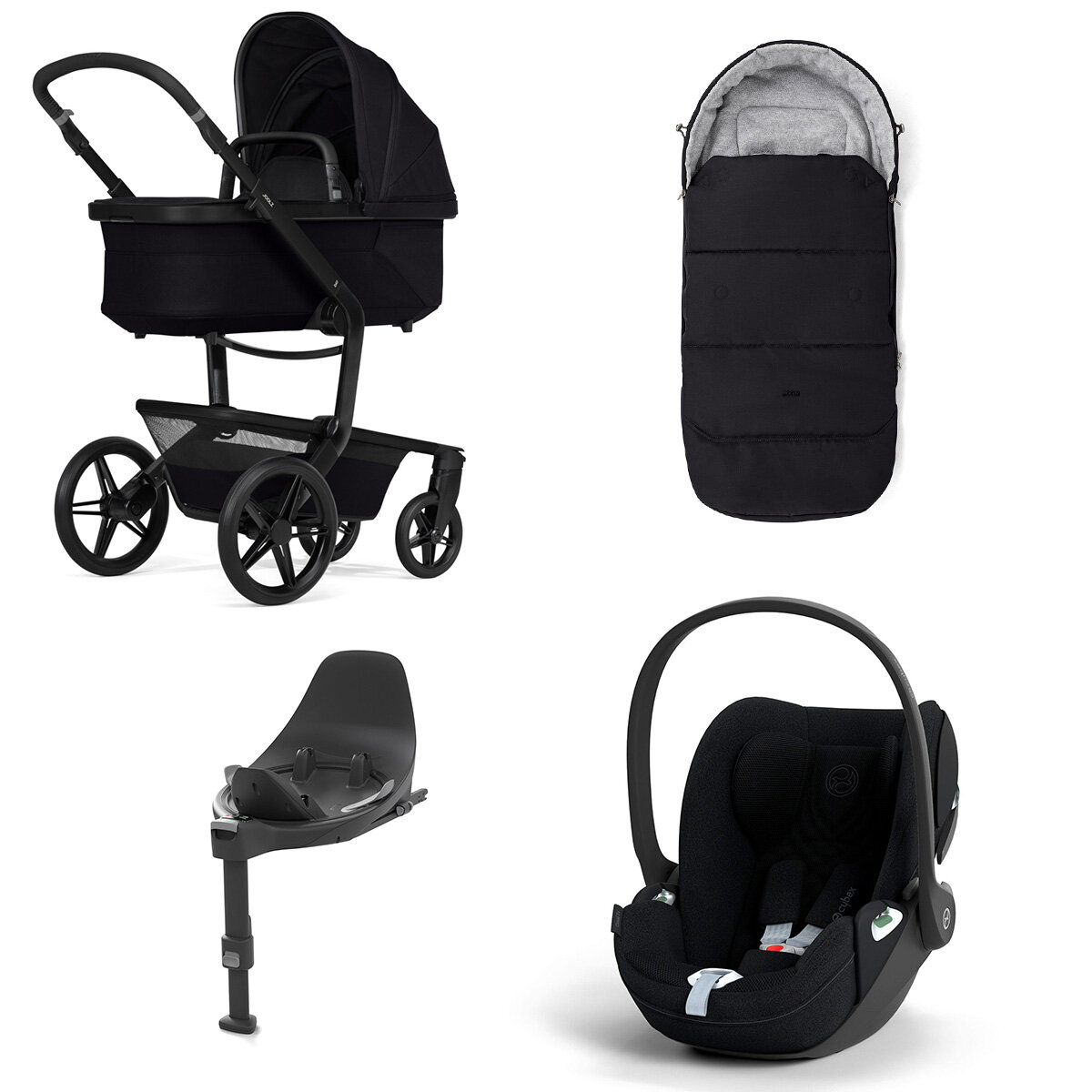 Joolz Day 5 Kinderwagen Set 4 in 1 inkl. Fußsack, Cybex Base T und Cybex Cloud T i-Size Plus Babyschale Space Black Cloud T i-Size Plus Sepia Black