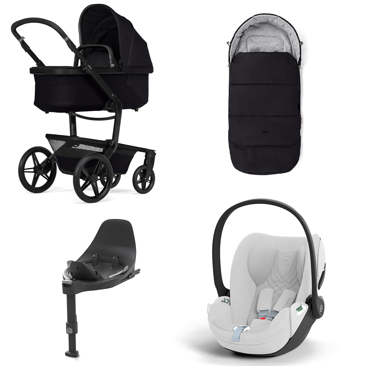 Joolz Day 5 Kinderwagen Set 4 in 1 inkl. Fußsack, Cybex Base T und Cybex Cloud T i-Size Plus Babyschale Space Black Cloud T i-Size Plus Platinum White