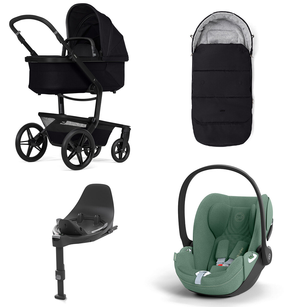 Joolz Day 5 Kinderwagen Set 4 in 1 inkl. Fußsack, Cybex Base T und Cybex Cloud T i-Size Plus Babyschale Space Black Cloud T i-Size Plus Leaf Green