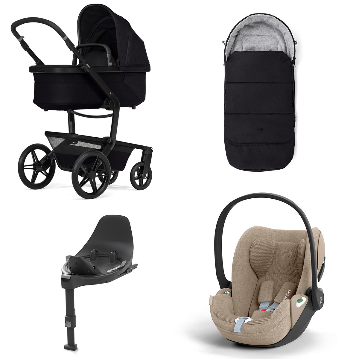 Joolz Day 5 Kinderwagen Set 4 in 1 inkl. Fußsack, Cybex Base T und Cybex Cloud T i-Size Plus Babyschale Space Black Cloud T i-Size Plus Cozy Beige