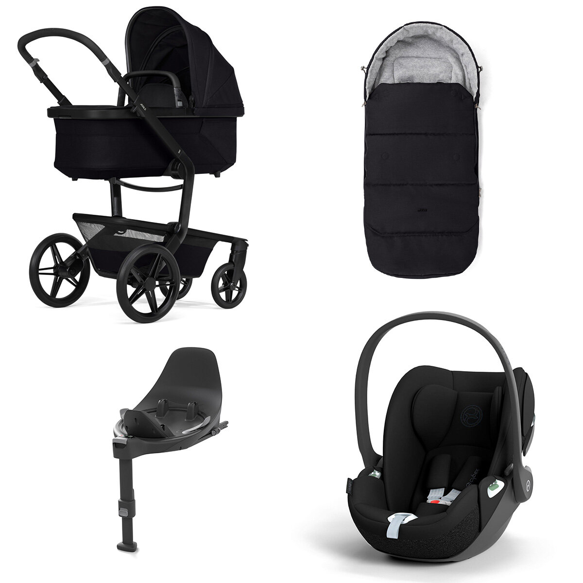 Joolz Day 5 Kinderwagen Set 4 in 1 inkl. Fußsack, Cybex Base T und Cybex Cloud T i-Size Plus Babyschale Space Black Cloud T i-Size Sepia Black