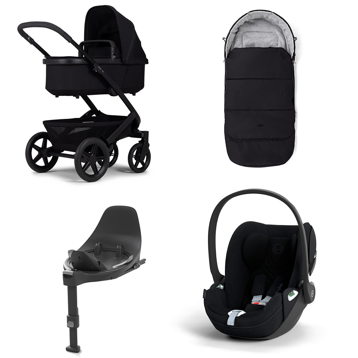 Joolz Geo 3 Mono Kinderwagen Set 4 in 1 inkl. Fußsack, Cybex Base T und Cybex Cloud T i-Size Babyschale Space Black Cloud T i-Size Plus Sepia Black
