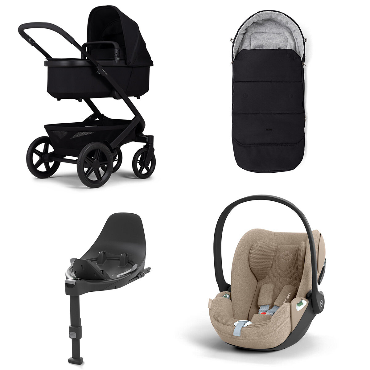 Joolz Geo 3 Mono Kinderwagen Set 4 in 1 inkl. Fußsack, Cybex Base T und Cybex Cloud T i-Size Babyschale Space Black Cloud T i-Size Plus Cozy Beige