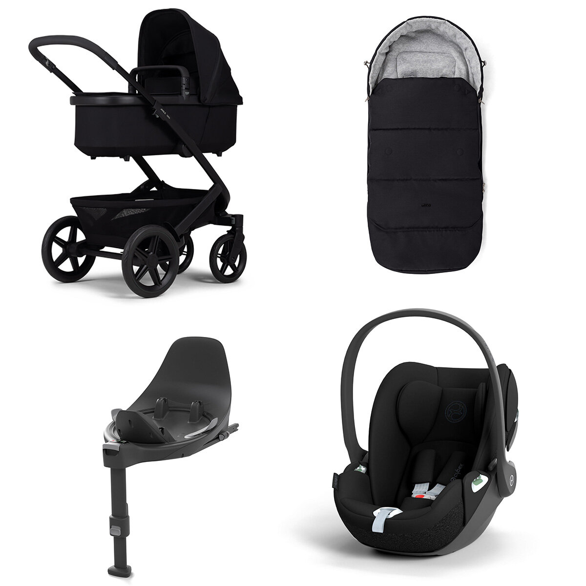 Joolz Geo 3 Mono Kinderwagen Set 4 in 1 inkl. Fußsack, Cybex Base T und Cybex Cloud T i-Size Babyschale Space Black Cloud T i-Size Sepia Black