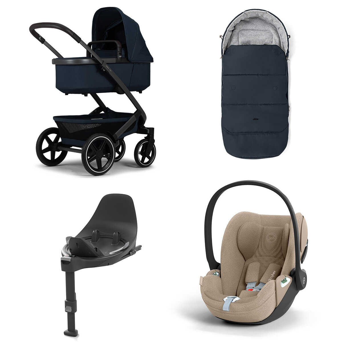 Joolz Geo 3 Mono Kinderwagen Set 4 in 1 inkl. Fußsack, Cybex Base T und Cybex Cloud T i-Size Babyschale Dark Navy Blue Cloud T i-Size Plus Cozy Beige