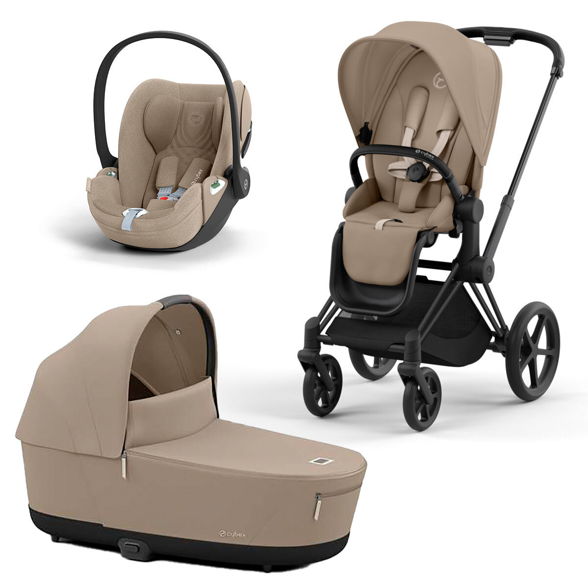 Cybex 3 in 1 Kinderwagen-Set Priam 4.0 + Cloud T Plus matt black/cozy beige