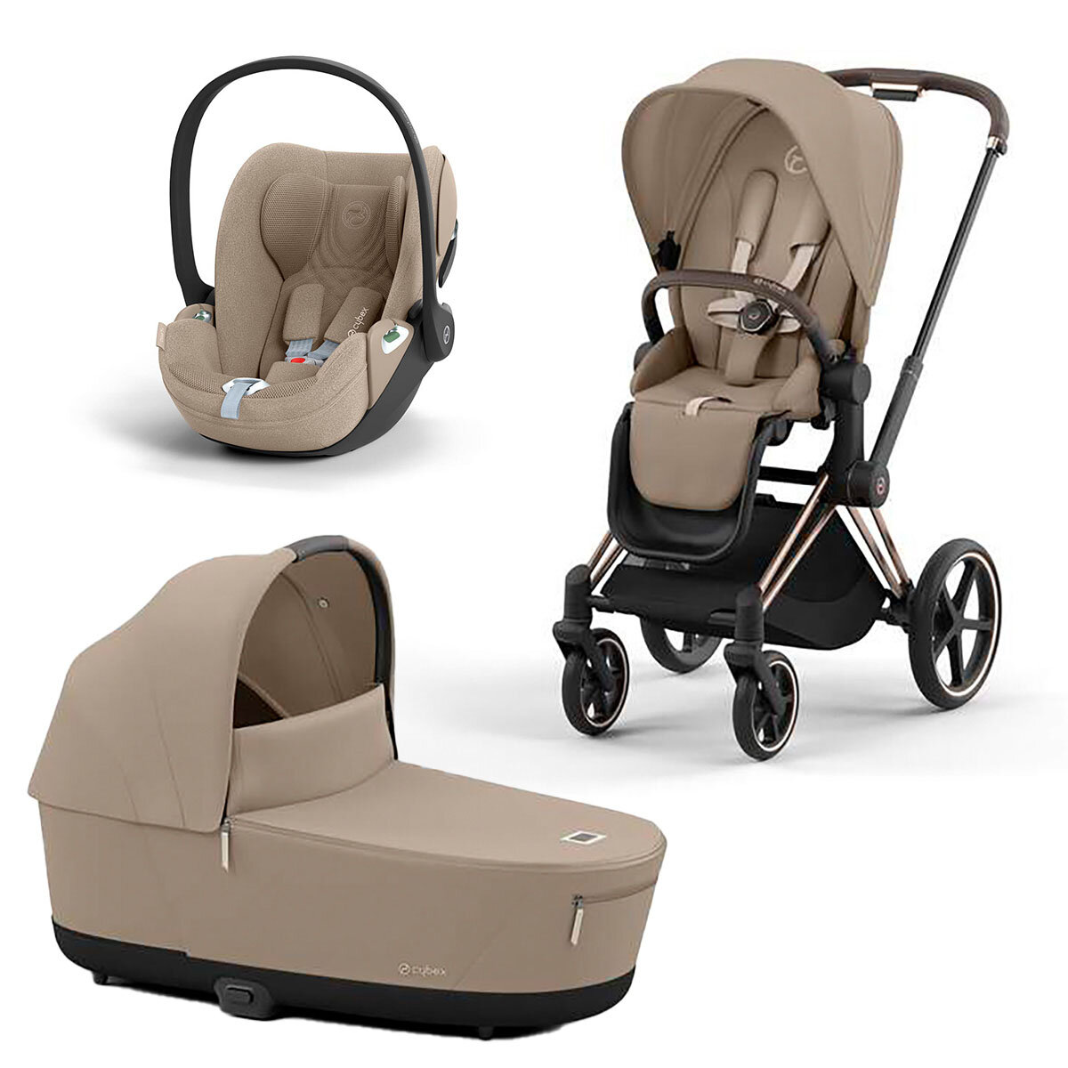 Cybex 3 in 1 Kinderwagen-Set Priam 4.0 + Cloud T Plus rosegold/cozy beige