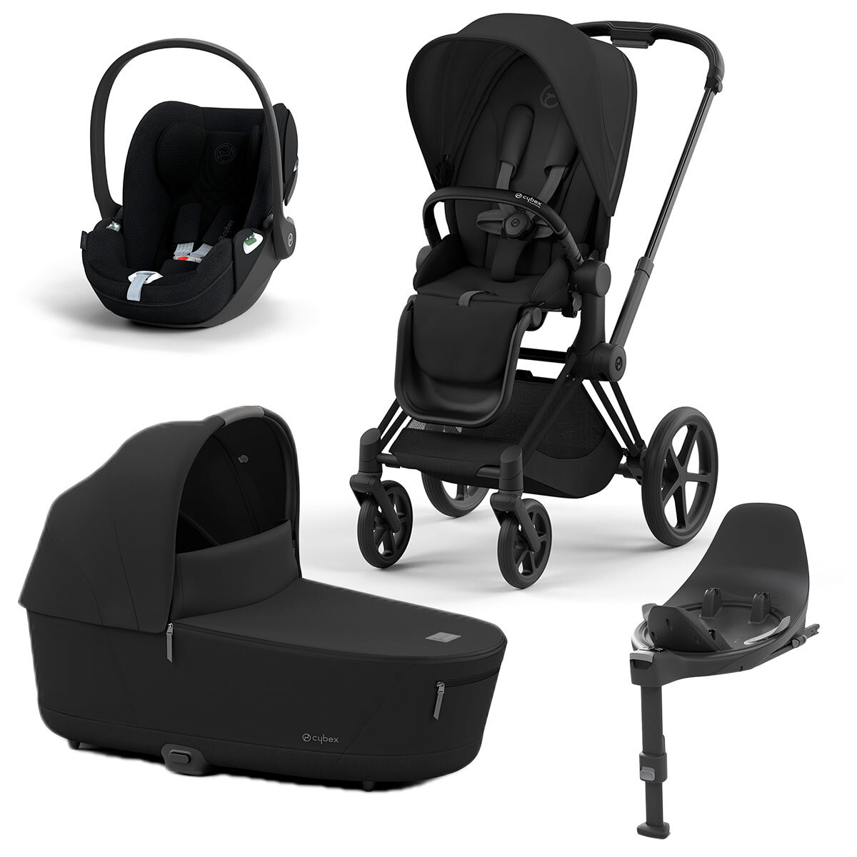 Cybex 4 in 1 Kinderwagen-Set Priam 4.0 mit Babyschale + Base matt black/sepia black