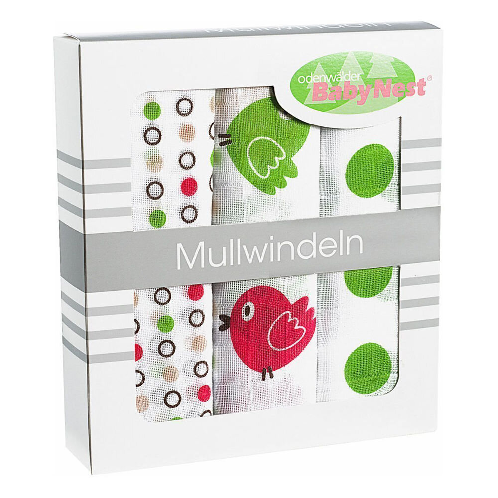 Odenwälder 10082-525 Doppelmull Windeln 3er Box Vögelchen limette