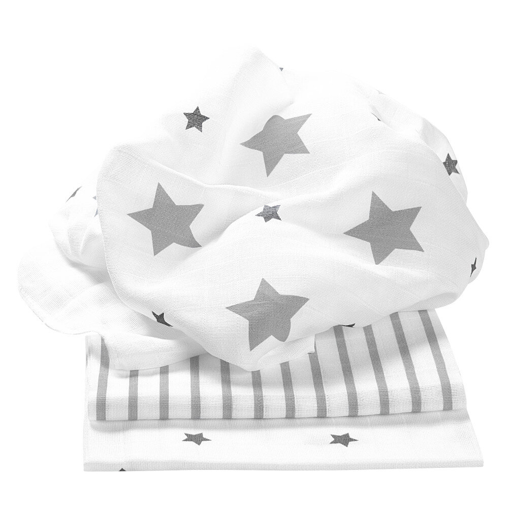 Odenwälder Doppelmull-Windeln stars and stripes 3er-Pack light silver