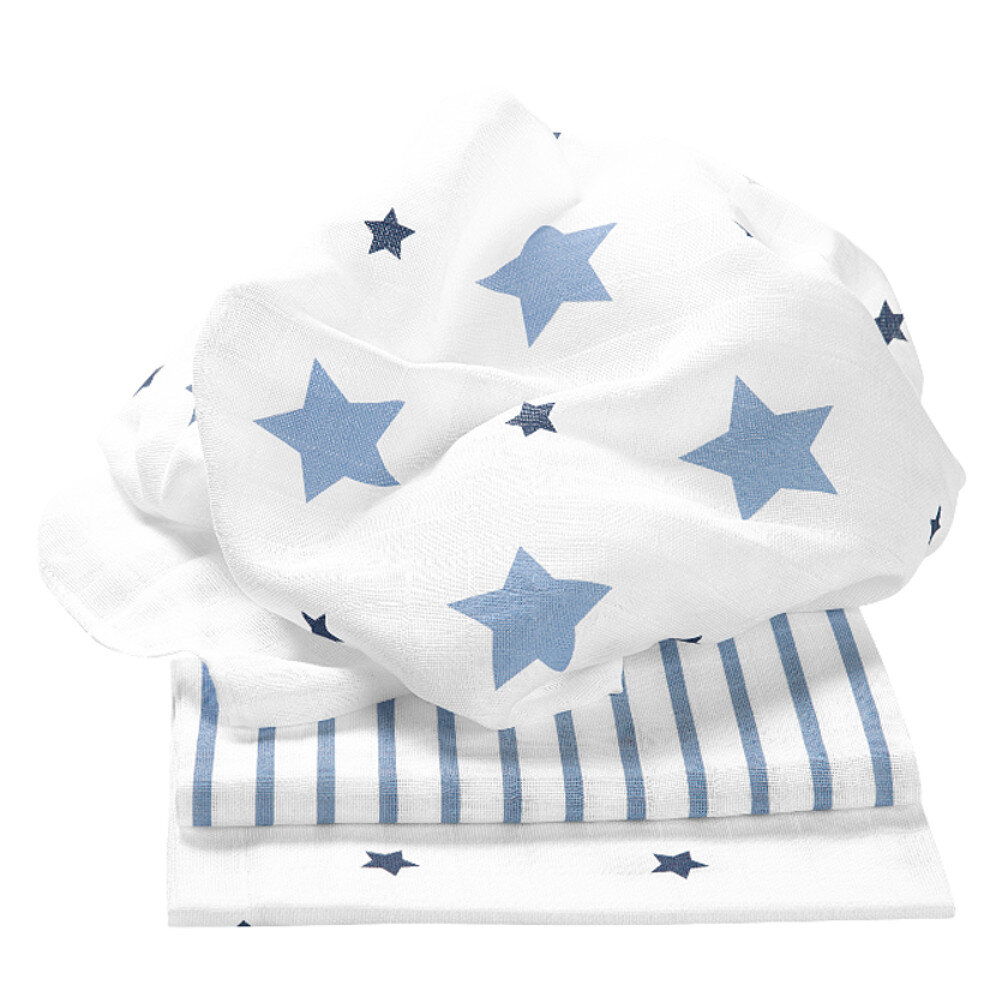 Odenwälder Doppelmull-Windeln stars and stripes 3er-Pack ice blue