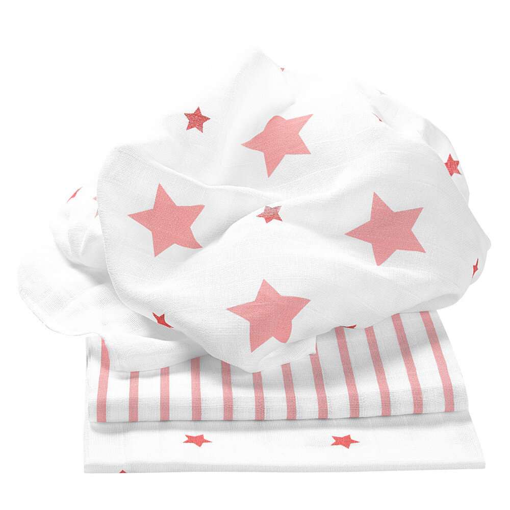 Odenwälder Doppelmull-Windeln stars and stripes 3er-Pack light coral