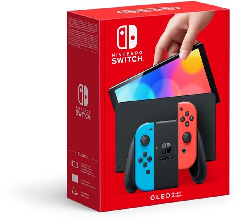 Nintendo Switch Konsole (OLED-Modell) bunt (neon rot/neon blau)