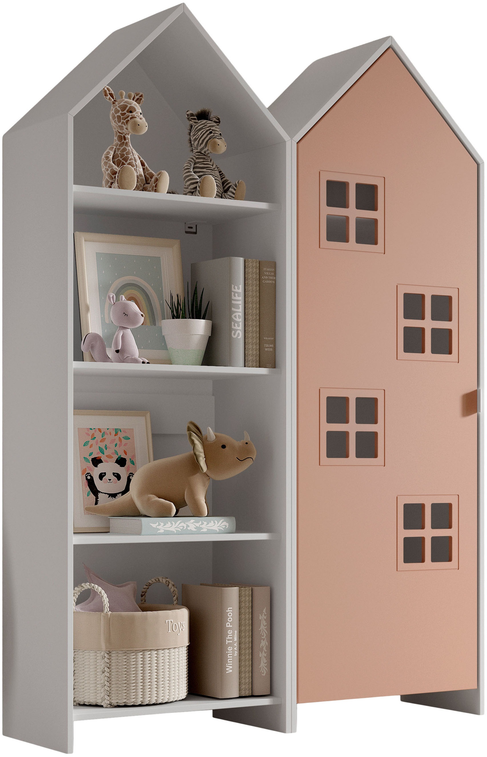 Vipack Kleiderschrank 'Set Casami Bruges in trendigem Design, 1 Regal u. 1 Kleiderschrank' Schranktür in verschiedenen Farben und Fensteranordnungen, 2 Stk. tlg. variable Typenanordnung, Kleiderschrank mit Böden und Kleiderstange