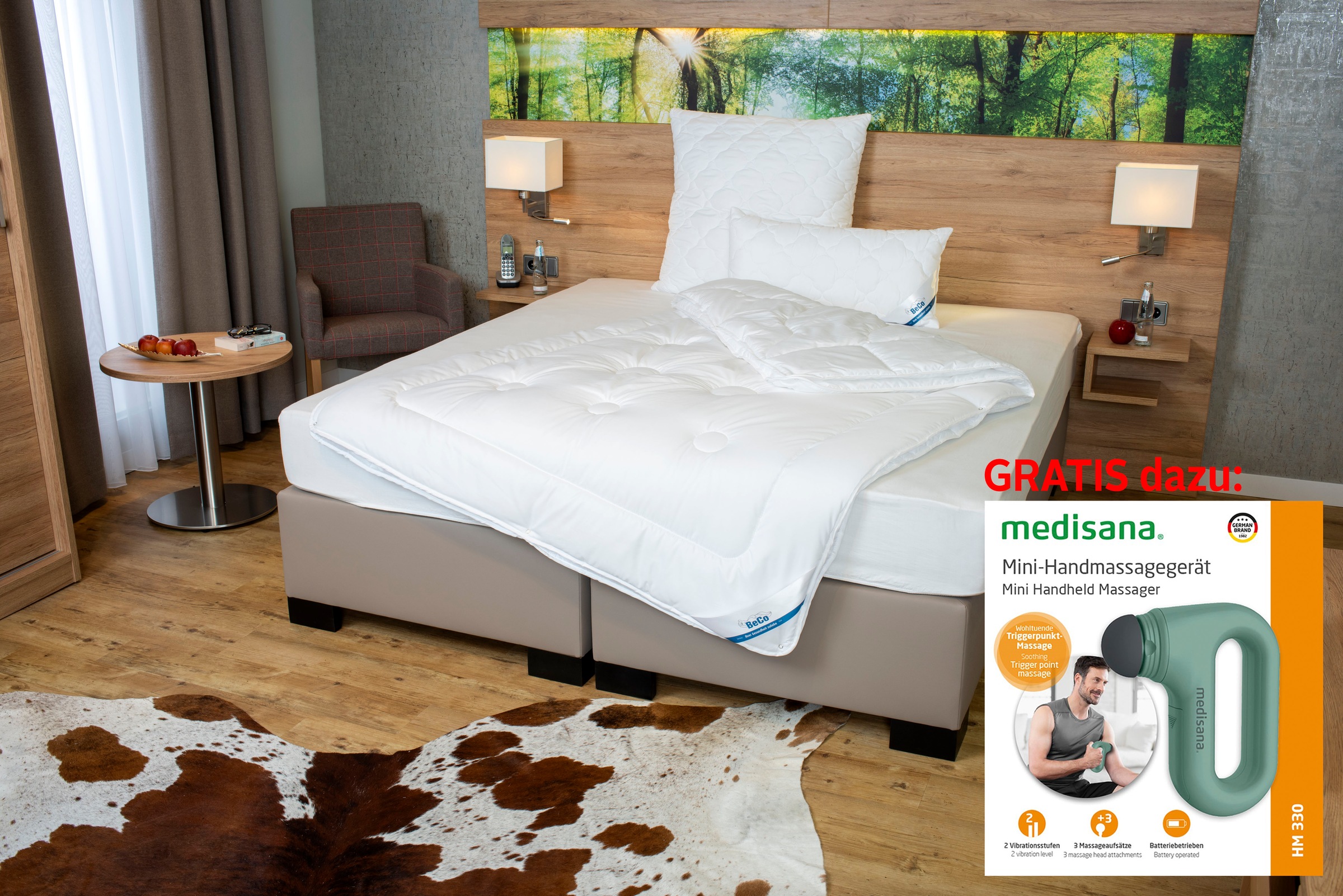 Beco Microfaserbettdecke 'Royal Soft Duo, Bettdecke 135x200 und weitere Größen' 4-Jahreszeiten Füllung Polyester Bezug Microfaser 1 Stk. tlg. 2-in-1 Wohlfühlpaket: Bettdecke & gratis Handmassagegerät