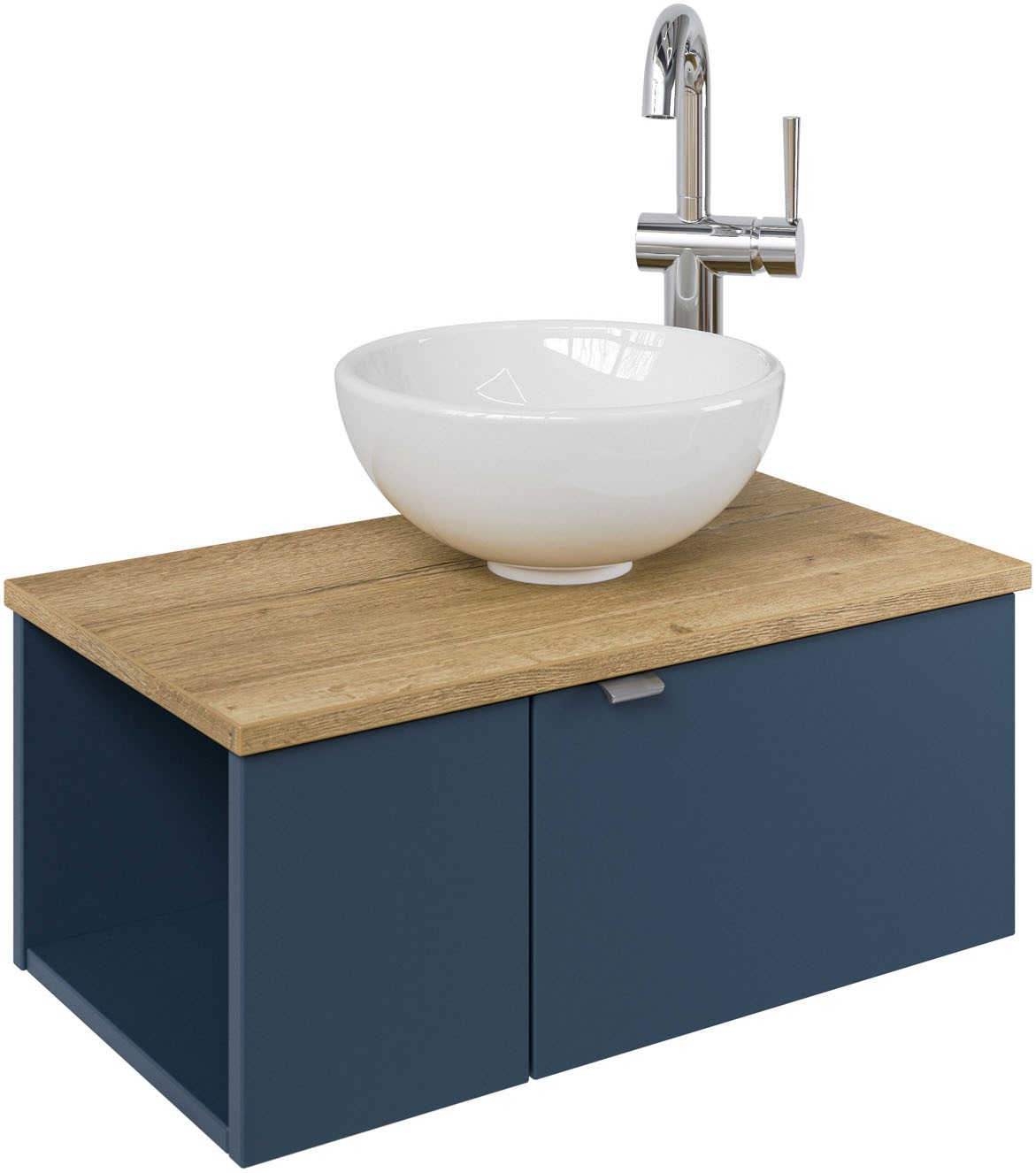 Saphir Waschtisch 'Serie 6915 Waschschale mit Unterschrank für Gästebad, Gäste WC' Keramik-Aufsatzbecken, Waschtischplatte, Waschtischunterschrank, 3 Stk. tlg. 61 cm mit Keramik-Aufsatzbecken, 2 Türen und 1 Fach