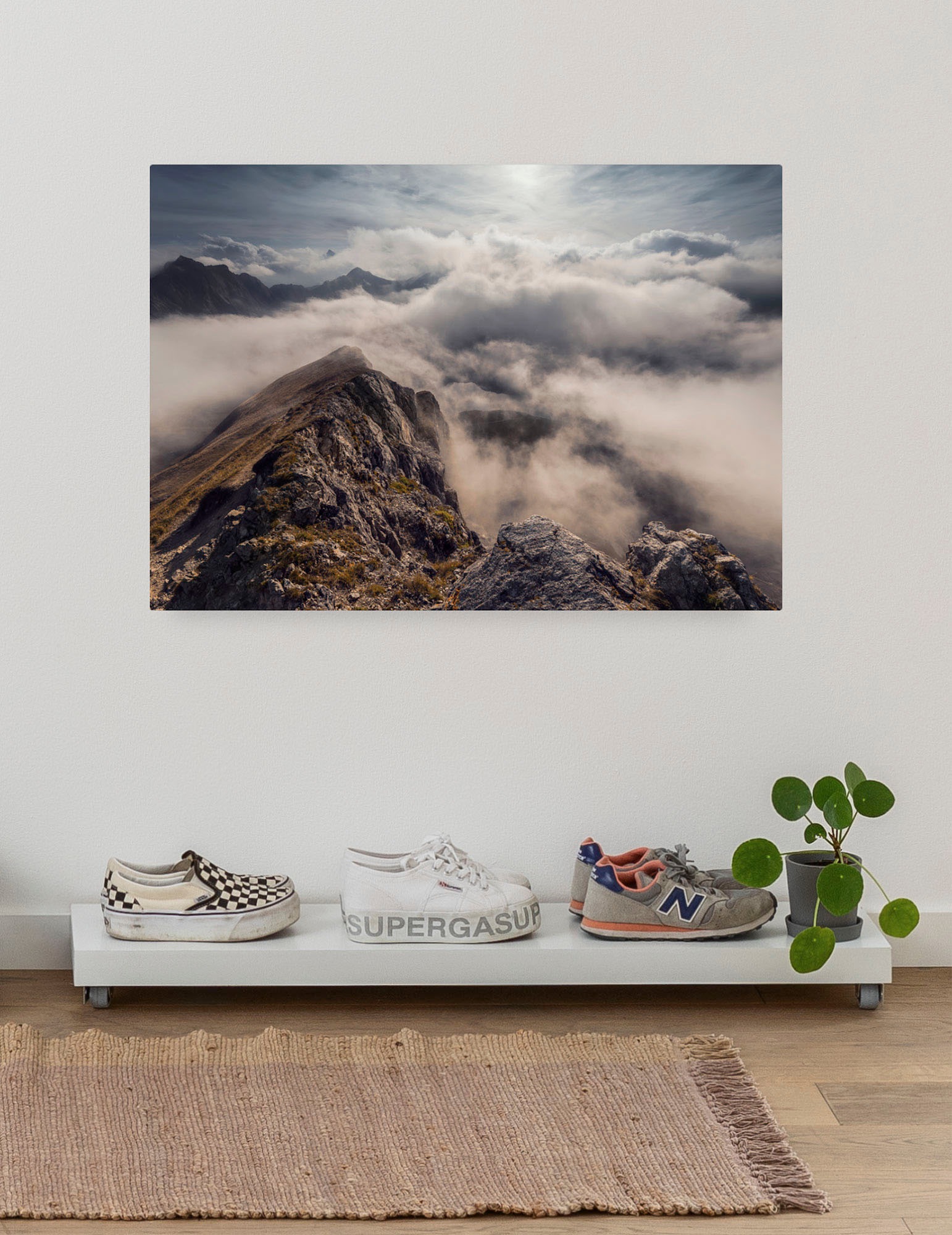 Komar Leinwandbild 'Sea of Fog - Größe 60 x 40 cm' Baum Berge Blumen Blätter Foto Jahreszeiten Landschaft Meer Natur Palmen Strand Packung, 1 Stk. tlg. Keilrahmenbild mi Echtholzrahmen