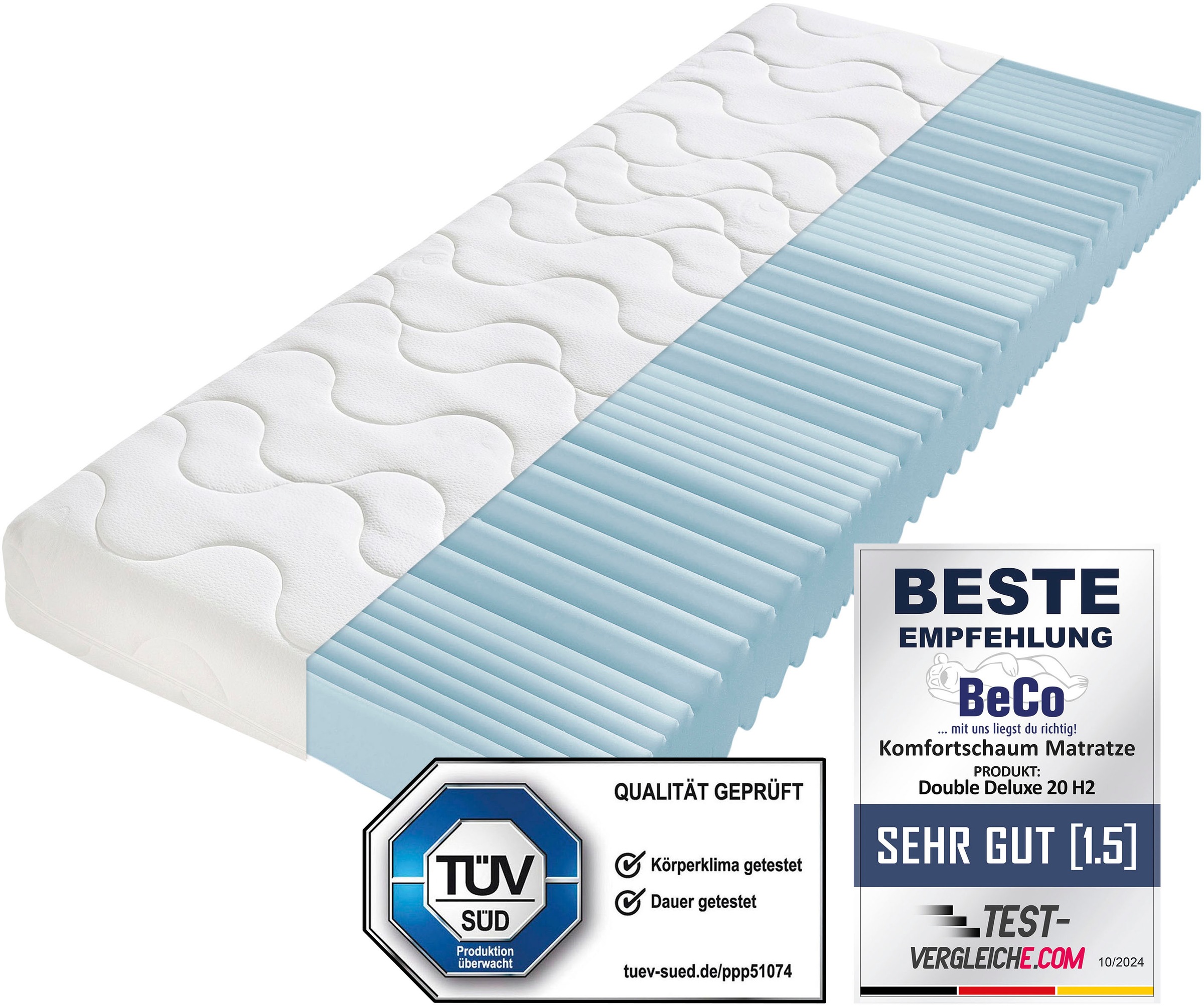 Beco Komfortschaummatratze 'Double Deluxe Matratze 20, Matratze in 90x200 cm und weiteren Größen' 20 cm hoch Raumgewicht: 28 kg/m³ 1 Stk. tlg. Matratze vom TÜV Süd getestet*, über 2.000 5-Sterne-Bewertungen