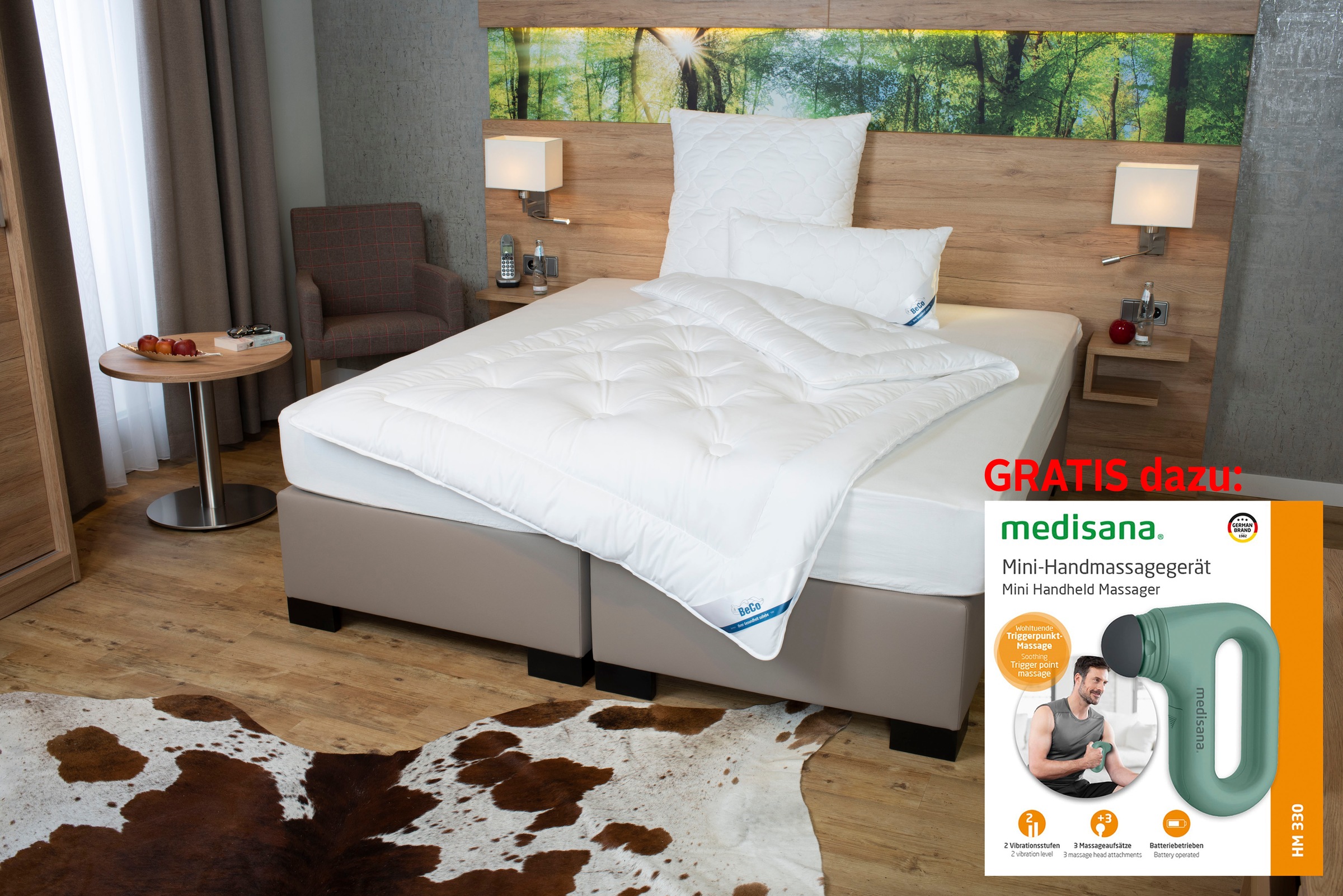 Beco Microfaserbettdecke 'Royal Soft Duo, Bettdecke 135x200 und weitere Größen' normal Füllung Polyester Bezug Microfaser 1 Stk. tlg. 2-in-1 Wohlfühlpaket: Bettdecke & gratis Handmassagegerät