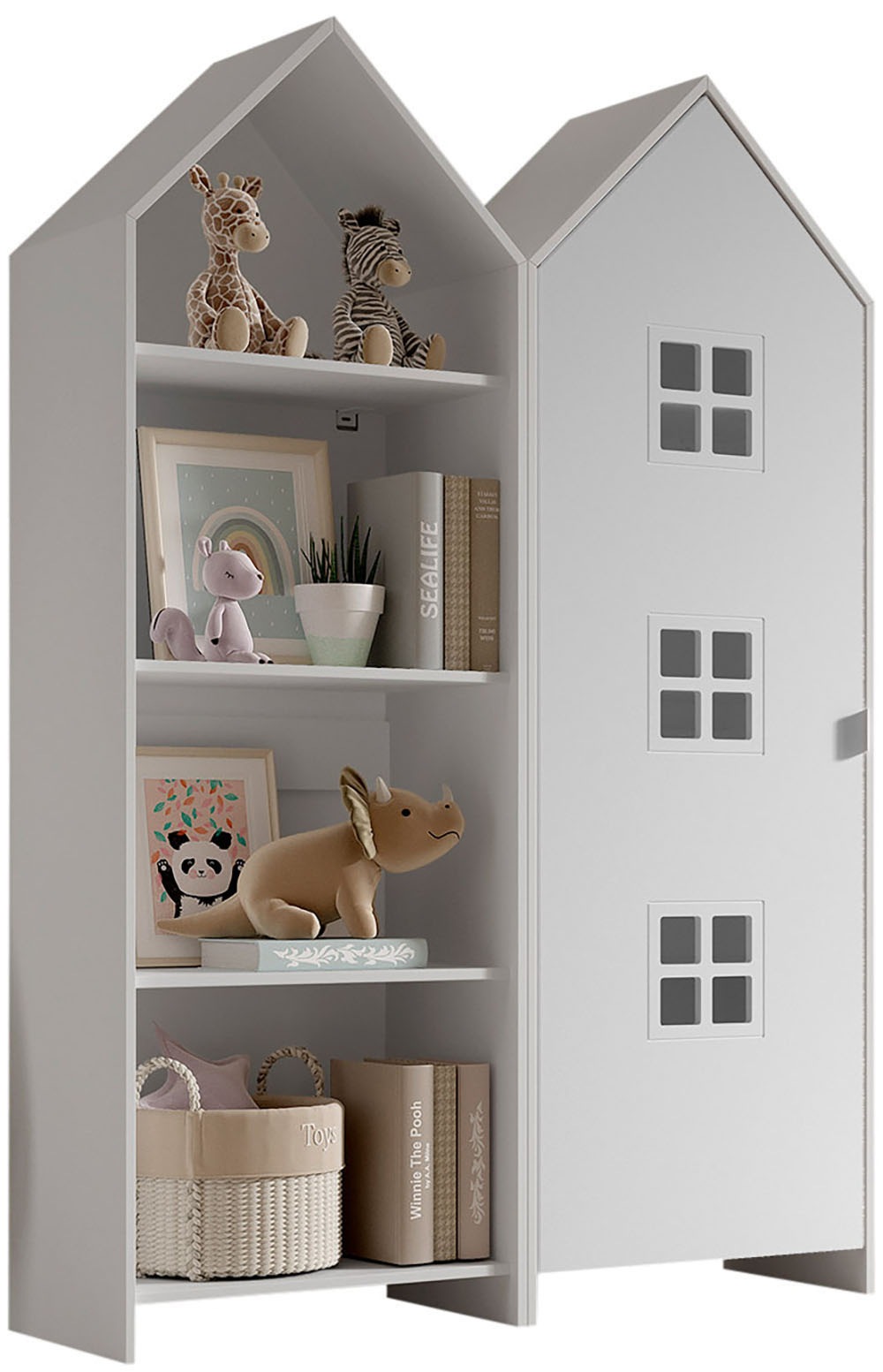 Vipack Kleiderschrank 'Set Casami Bruges in trendigem Design, 1 Regal u. 1 Kleiderschrank' Schranktür in verschiedenen Farben und Fensteranordnungen, 2 Stk. tlg. variable Typenanordnung, Kleiderschrank mit Böden und Kleiderstange