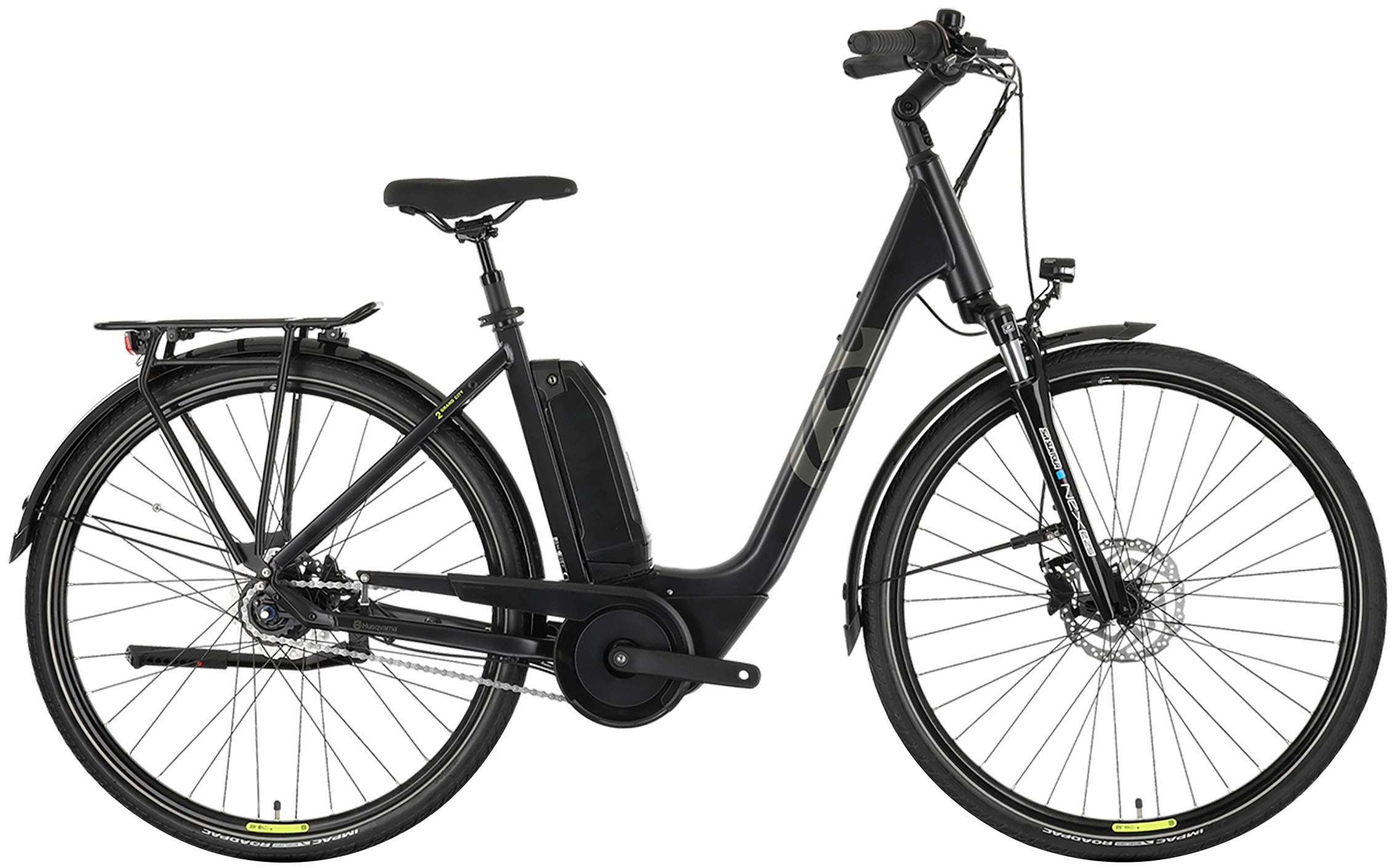 Husqvarna E-BICYCLES 'E-Citybike Grand City Y2' 9 Gang Tektro RD-T350 Schaltwerk Kettenschaltung Mittelmotor 250 W 28 Zoll, Yamaha Motor, Scheibenbremsen, mit Straßenzulassung, Pedelec, Elektrofahrrad für Herren u. Damen, tiefer Einstieg