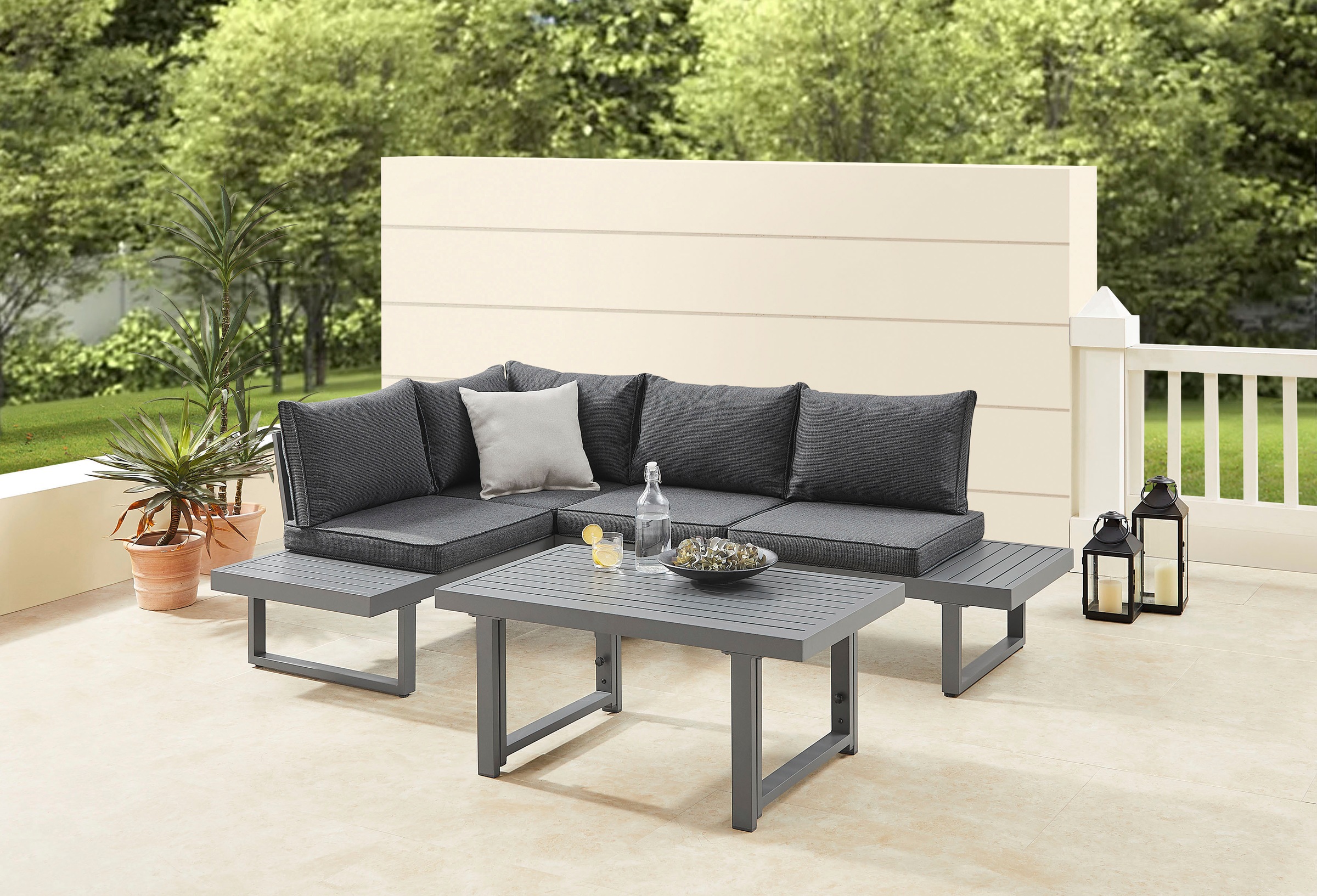 KONIFERA Gartenlounge-Set 'Hamburg' Set, Tisch:100x60x60/40cm,abnehmbare Rückenlehnen,individuell aufstellbar, 14 Stk. tlg. höhenverstellbarer Tisch, inkl. Schutzhülle, Aluminiumgestell
