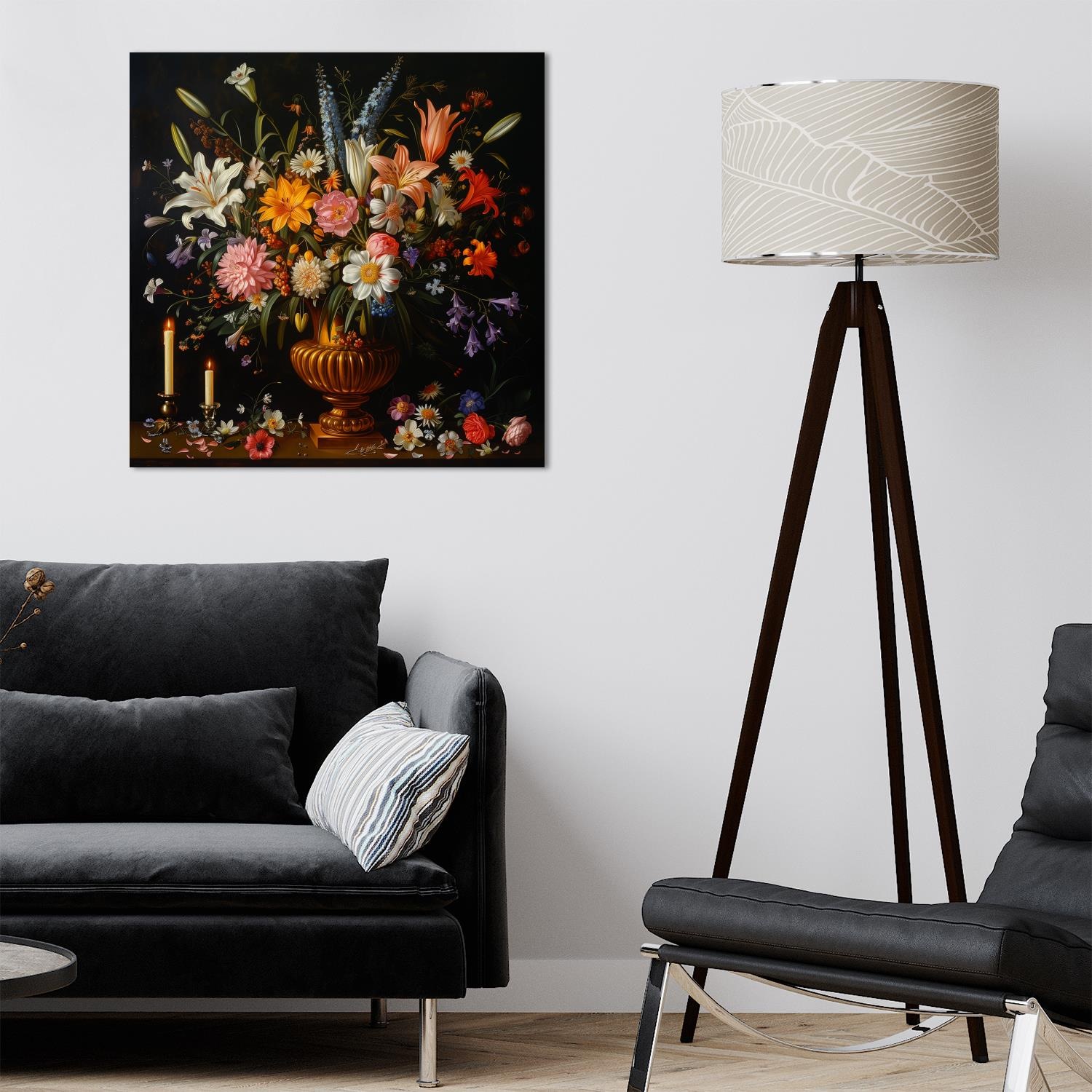 queence Leinwandbild 'Blumenstrauß und Kerzen' Blumen Blumenbilder Gemälde Kunst Pflanzen Pflanzenbilder Romantisch Stillleben Vasen Vasen & Töpfe 1 Stk. tlg. Premium-Leinwandstoff, Handarbeit aus Deutschland