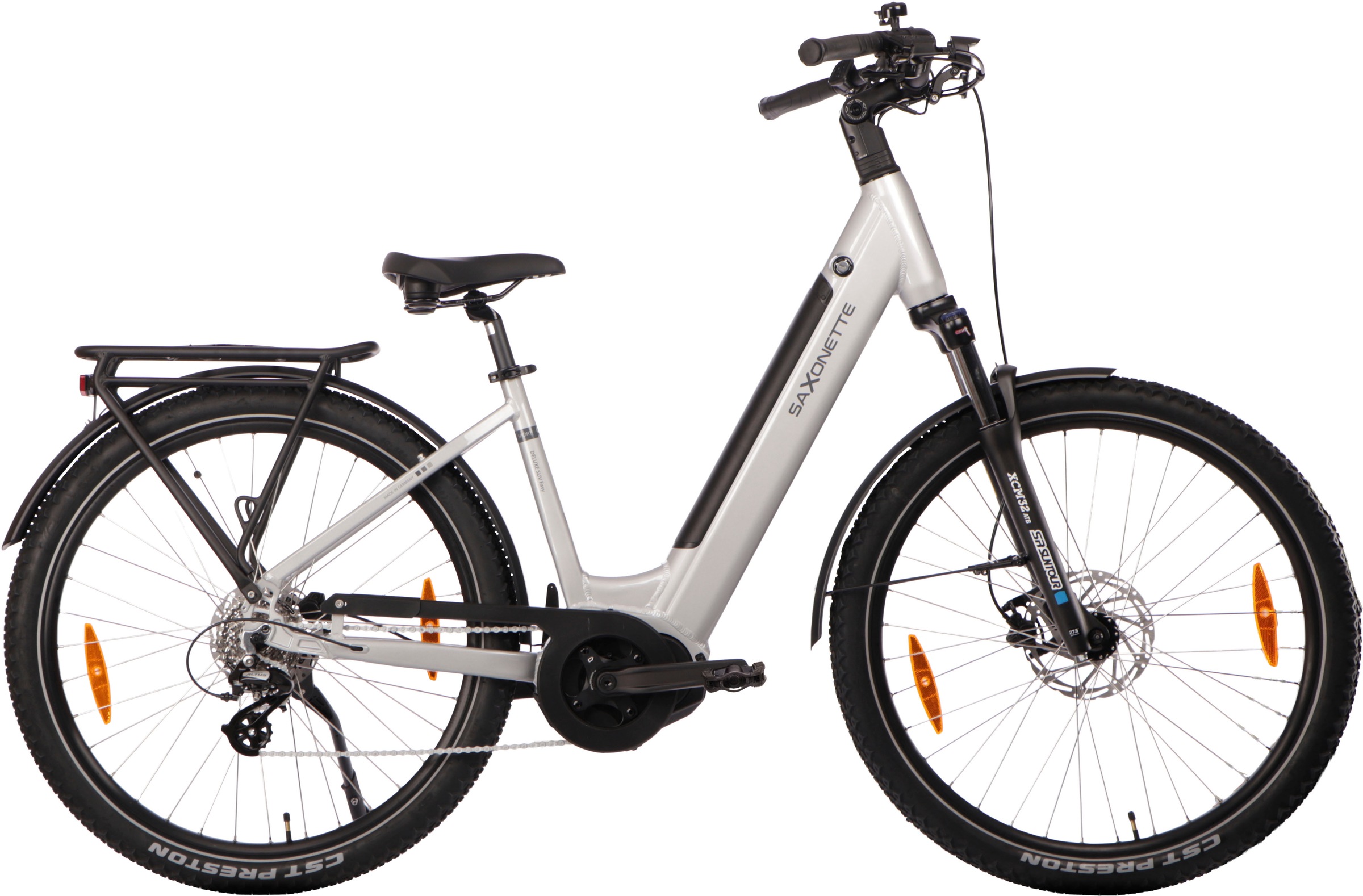SAXONETTE 'SAXONETTE Trekkingrad Deluxe SUV easy (Wave)' 8 Gang Shimano ALTUS-8 Gänge Schaltwerk Kettenschaltung Mittelmotor 250 W Packung, (mit integr. Akku), Elektrofahrrad für Damen u. Herren