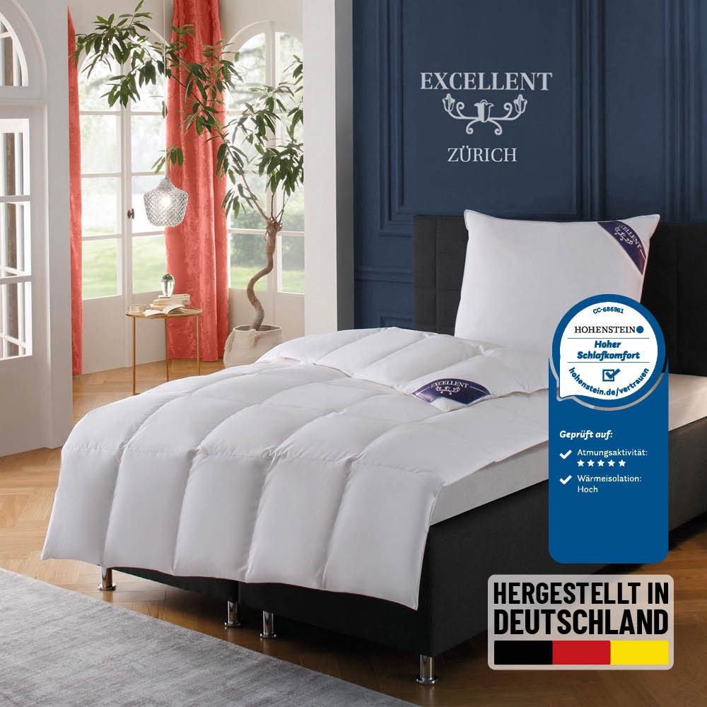 Excellent Daunenbettdecke 'Zürich, Bettdecke normal mit Bestnote 'Hoher Schlafkomfort' bewertet.' normal Füllung 100Daunen 1 Stk. tlg. Bettdecke 135x200 cm, 155x220cm und weitere Größen, Made in Germany