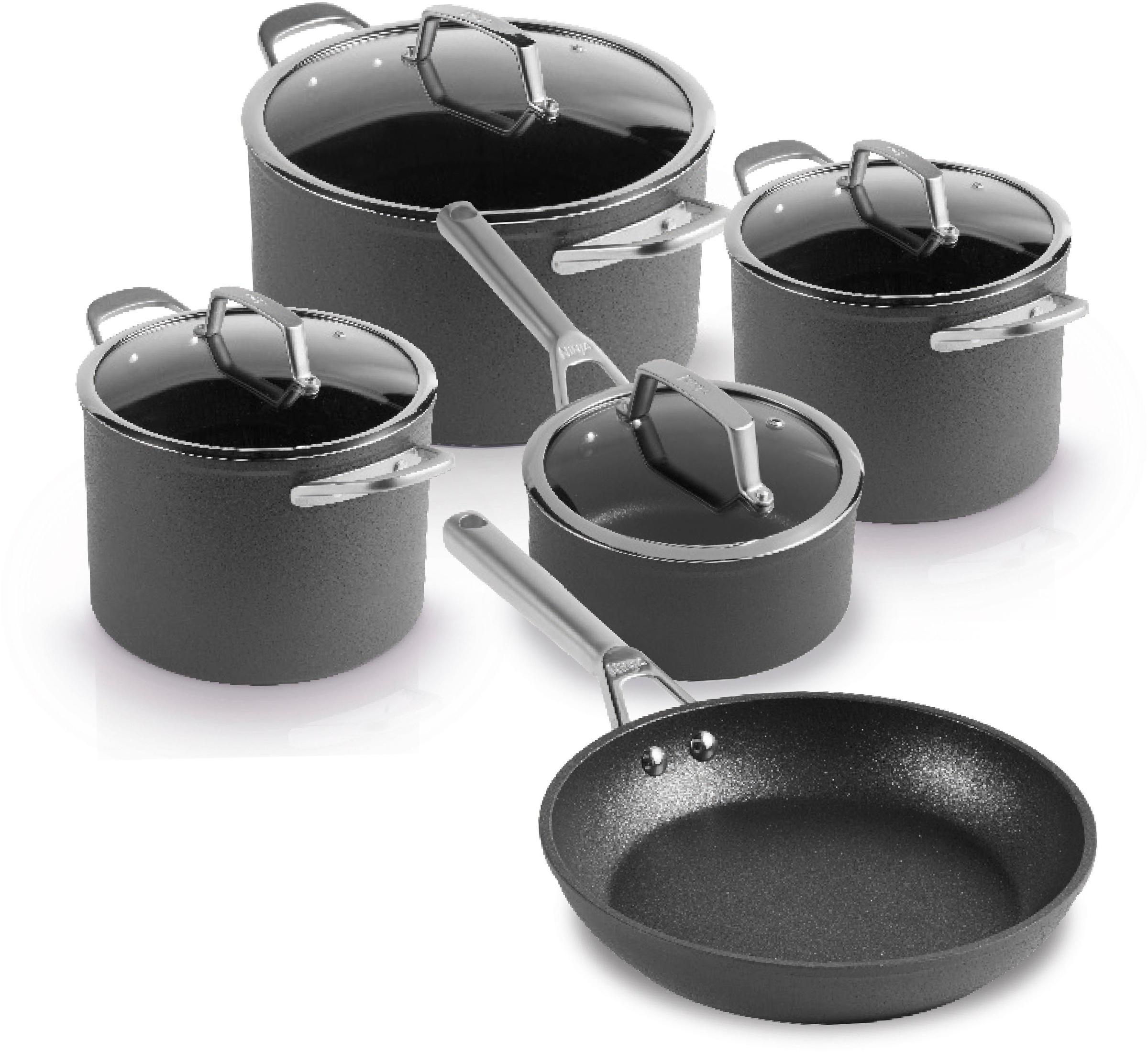 NINJA Topf-Set 'Ninja ZEROSTICK Premium 5-teiliges Topf- und Pfannen-Set C35005DE' Aluminium Set, Je 1 Kochtopf Ø 18,20,24 cm, 1 Stieltopf Ø 16 cm, 1 Bratpfanne Ø 24cm, 5 Stk. tlg. Premium Kollektion, ZEROSTICK Technologie, garen ohne Fett