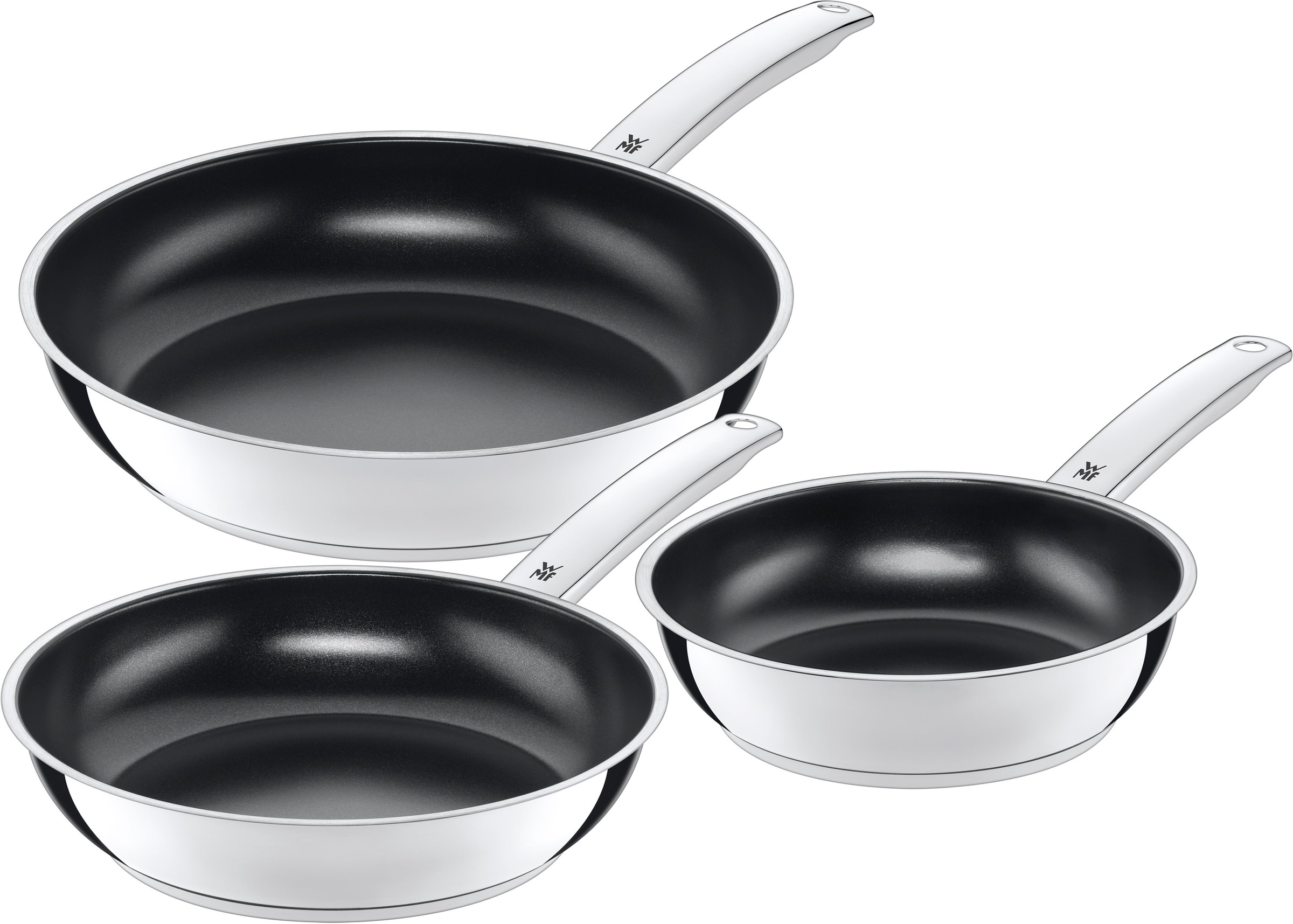 WMF Pfannen-Set 'Durado, Pfannenset Induktion, robuste keramische Antihaftversiegelung' Cromargan Edelstahl Rostfrei 18/10 Set, 3x Bratpfannen Ø 20/24/28 cm, 3 tlg. kein Anbrennen dank optimaler Wärmeverteilung, für alle Herdarten