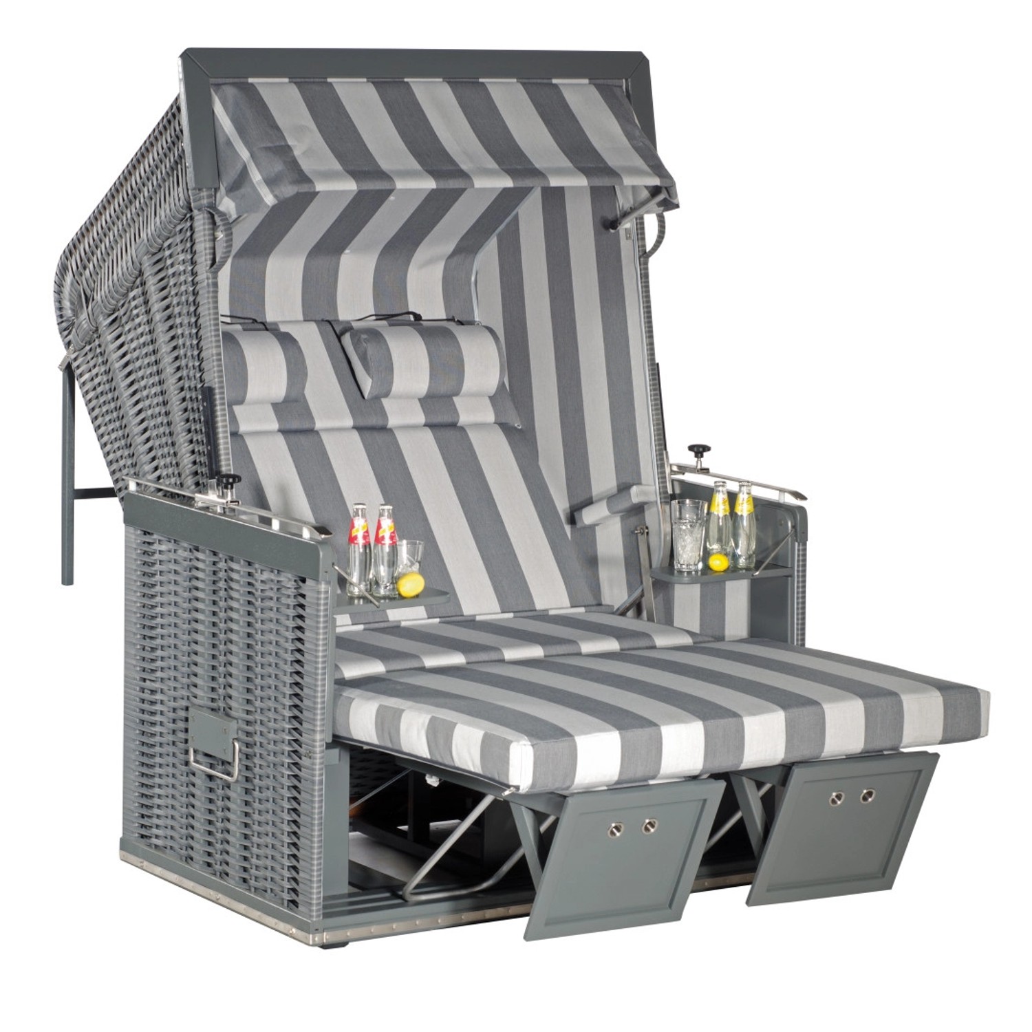 Natur24 Strandkorb Präsident Liegemodell 2-Sitzer Grau Natur24 Strandkorb Präsident Liegemodell 2-Sitzer ONIX Gartenkorb Liege