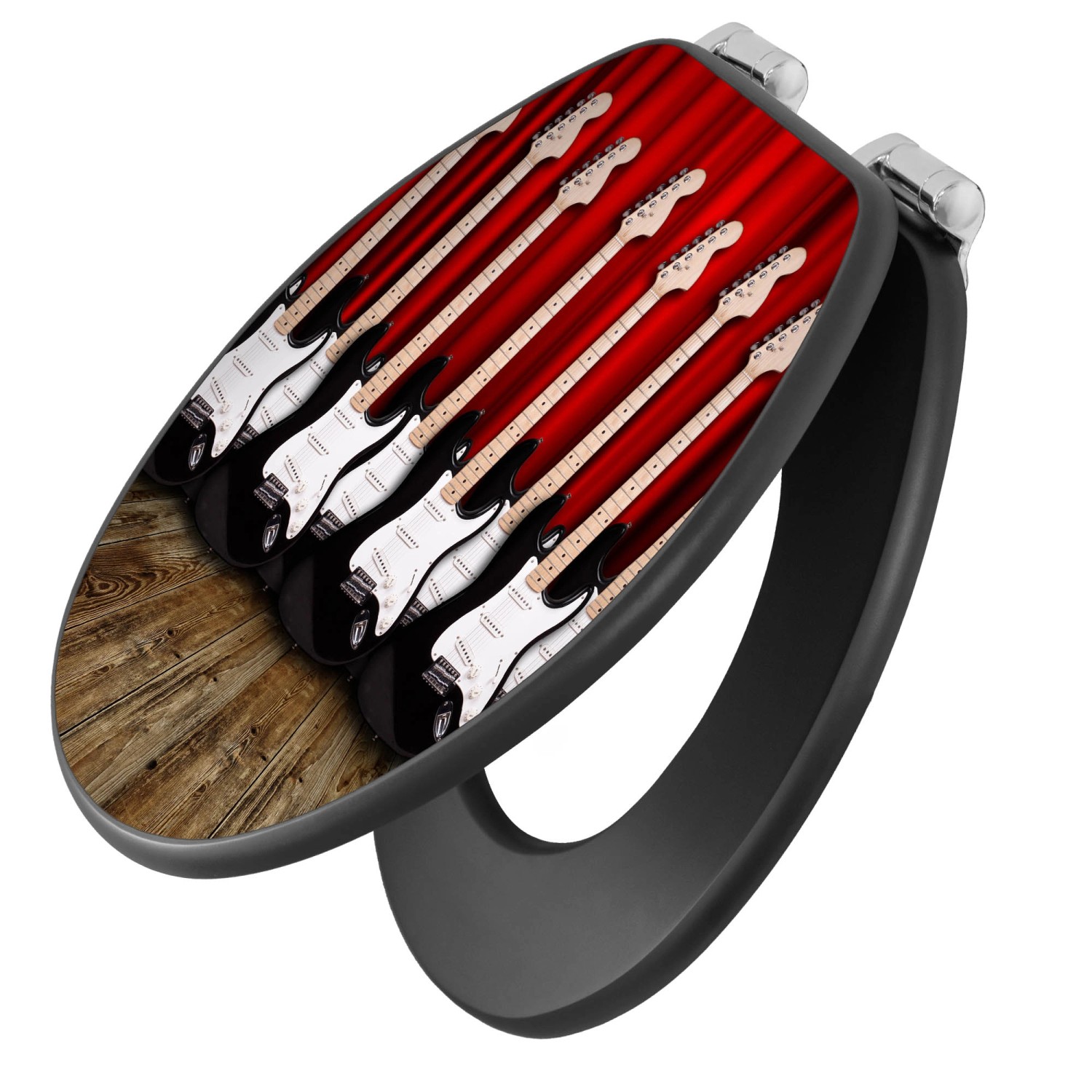 Banjado Anthrazit Toilettendeckel Mit Absenkautomatik WC-Sitz Soft Close Hygienischer Klodeckel MDF Mit Motiv E-Gitarren