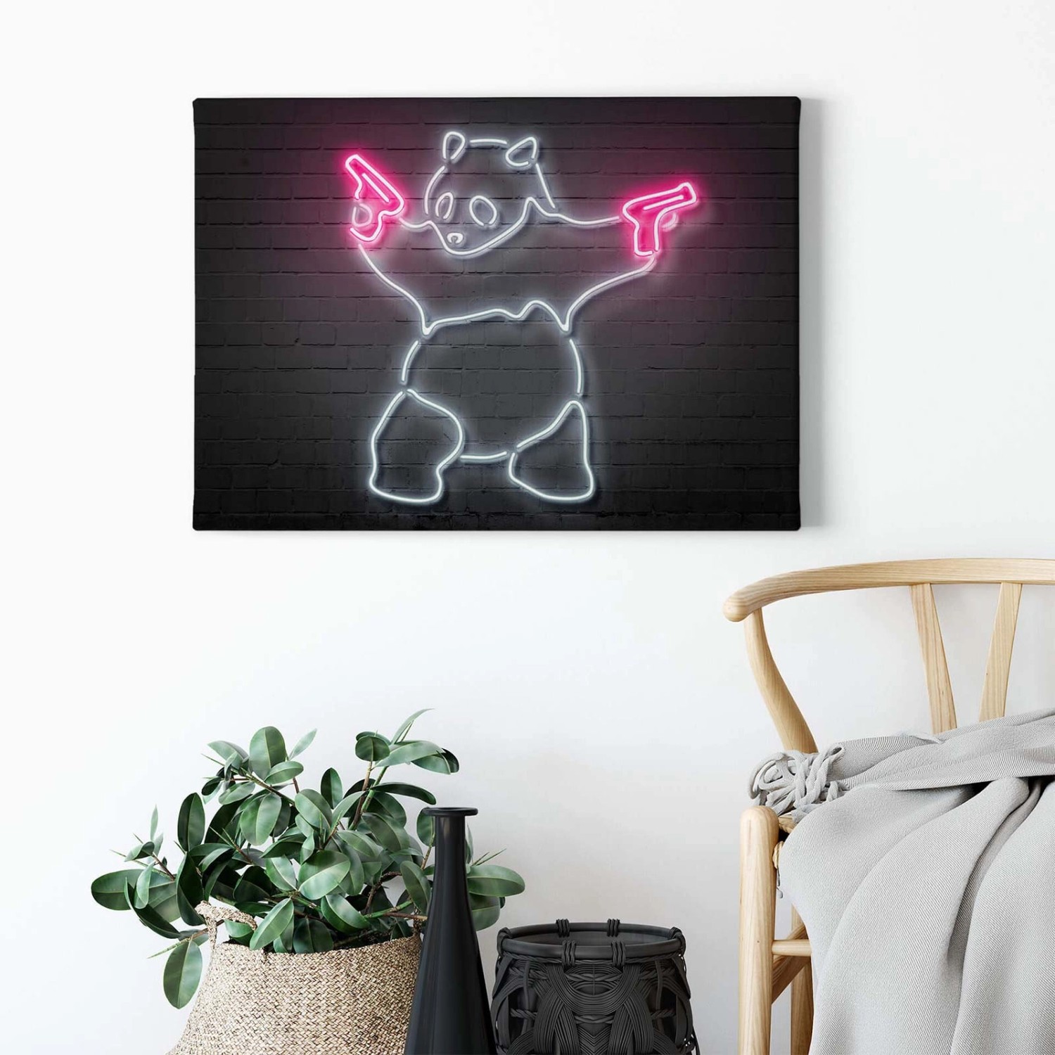 Bricoflor Neon Bild Auf Leinwand Modernes Panda Leinwand Bild In Pink Und Grau Wohnzimmer Und Jugendzimmer Wandbild Im Industrial Style