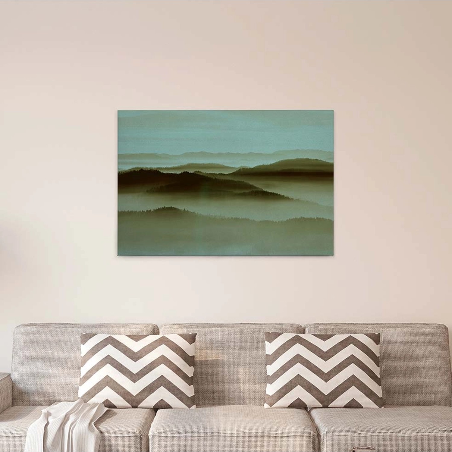 Bricoflor Leinwand Bild Mit Horizont In Grün Landschaft Auf Leinwand Mit Tannenwald In Nebel Grünes Wandbild Mit Wald Motiv Ideal Für Schlafzimmer