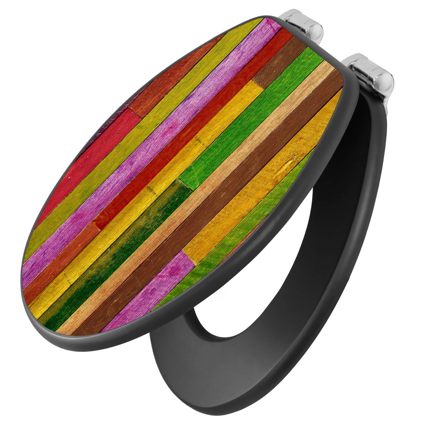 Banjado Anthrazit Toilettendeckel Mit Absenkautomatik WC-Sitz Soft Close Hygienischer Klodeckel MDF Mit Motiv Holz Collage Bunt