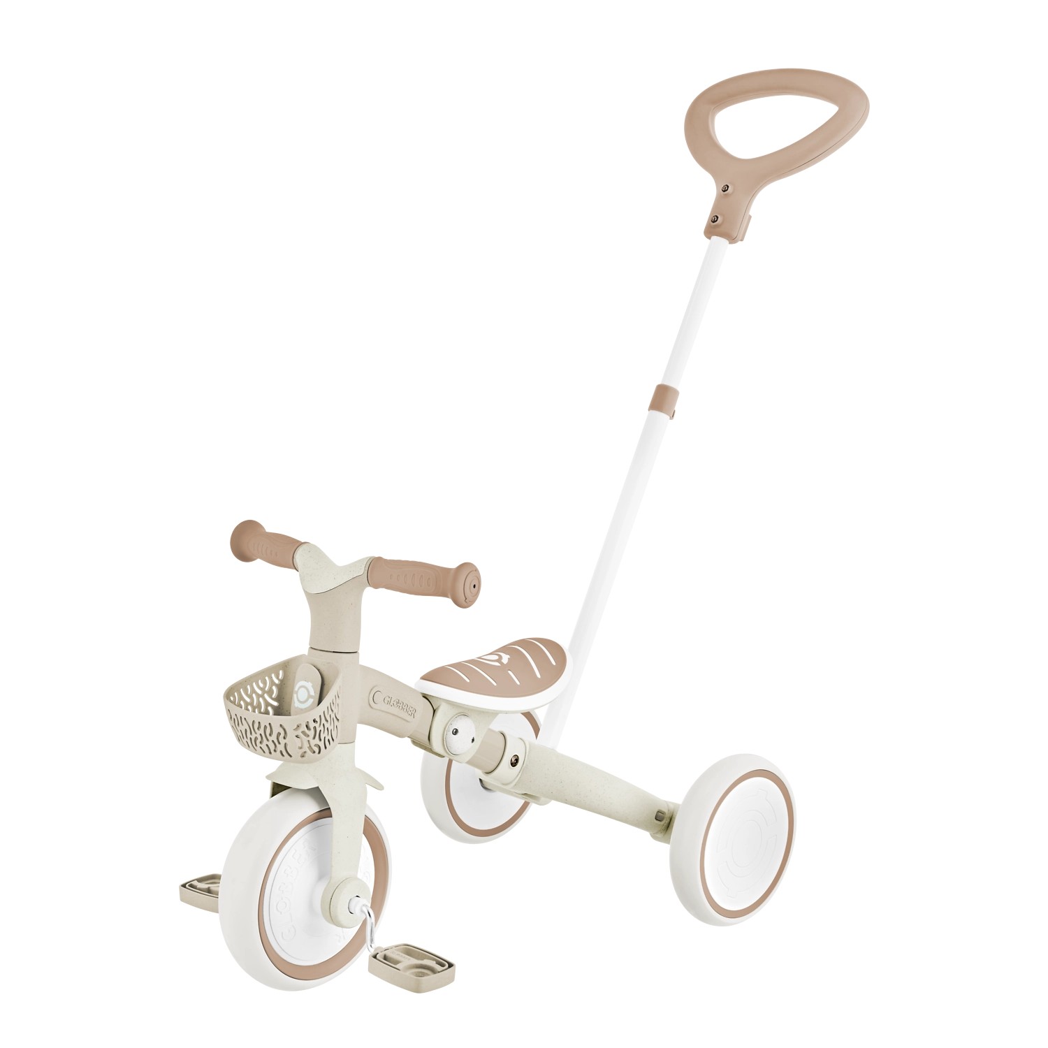 Globber Learning Trike 3in1 Plus Dreirad und Laufrad für Kinder 8/7 Zoll TPR-Sattel Höhenverstellb Taupe