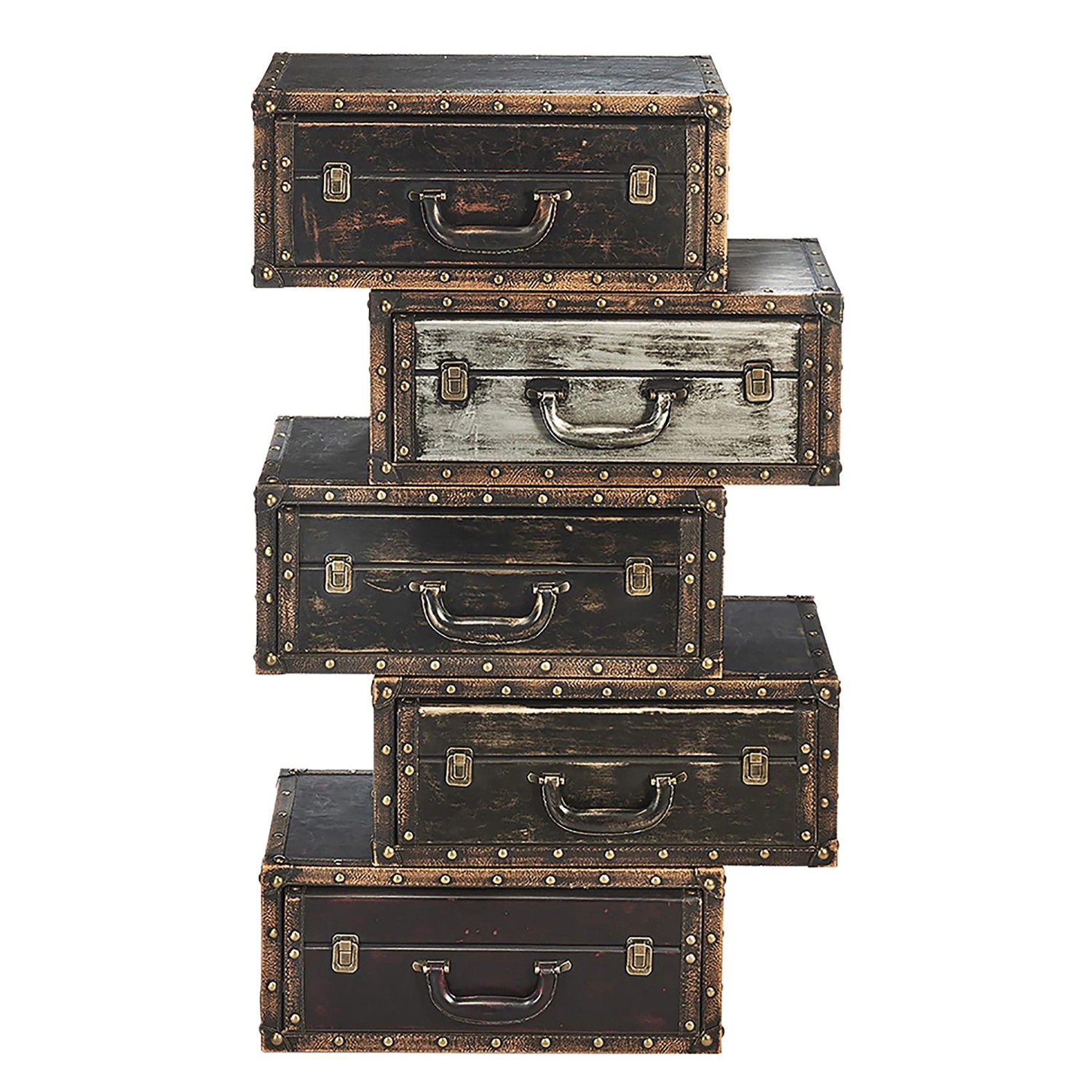 Kobolo Kommode Regal Kommode Schrank in Kofferoptik Dunkelbraun 5 Fächer