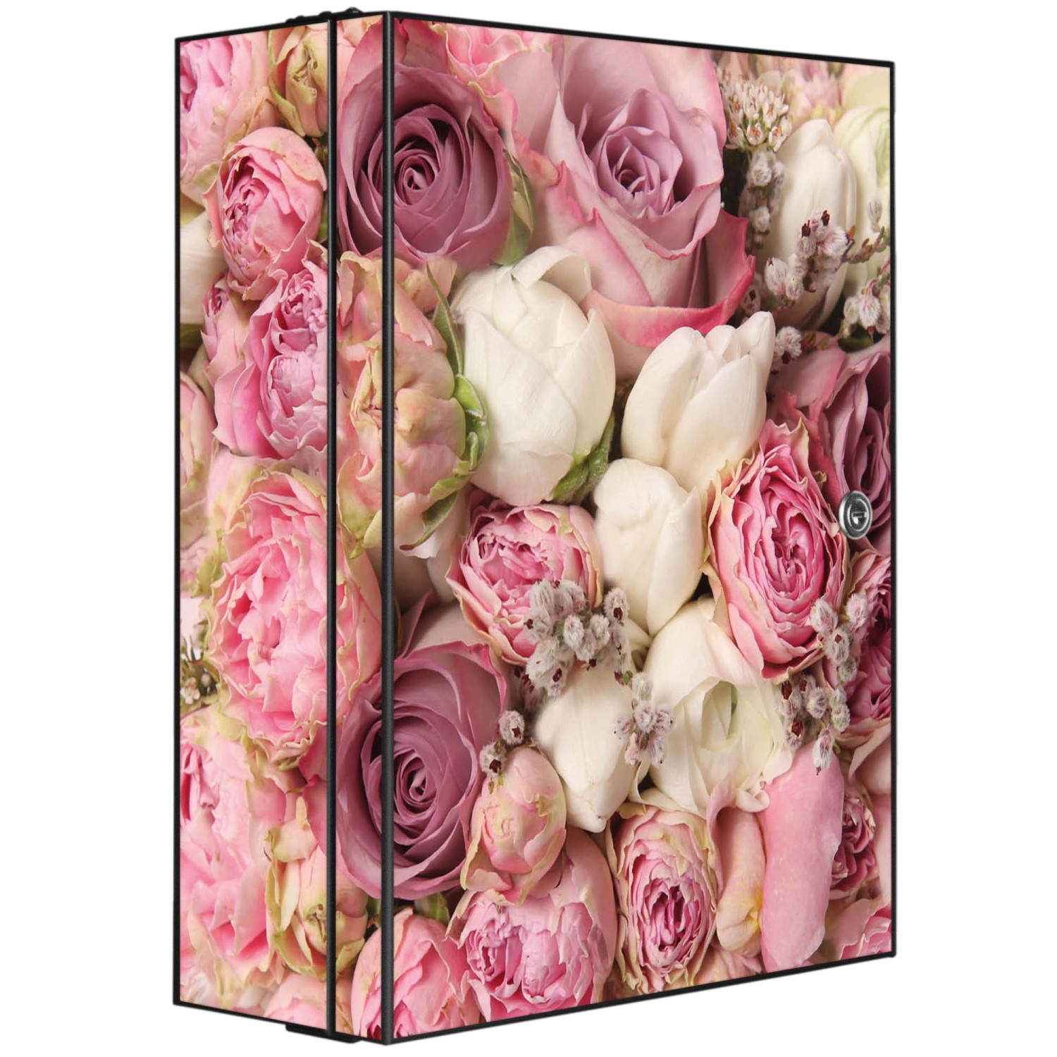 Banjado XXL Medizinschrank Abschliessbar 35x46x15cm Arzneischrank Anthrazit Aus Metall Mit Motiv Strauss Rosen