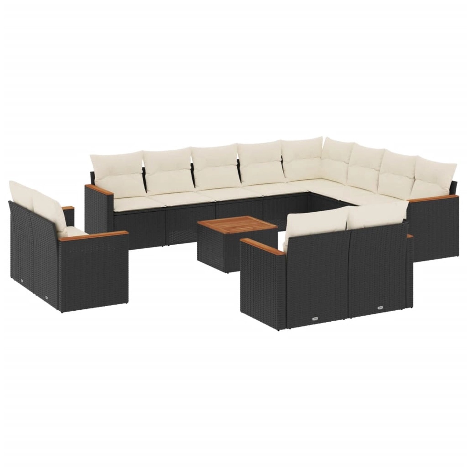 vidaXL 13-tlg Garten-Sofagarnitur mit Kissen Schwarz Poly Rattan Modell 60