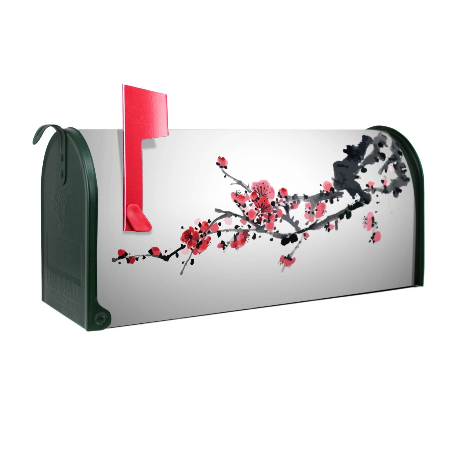 Banjado Amerikanischer Briefkasten Grün 48x22x16cm US Mailbox Letterbox Postkasten Stahl Pulverbeschichtet Motiv Japanische Blüten 2