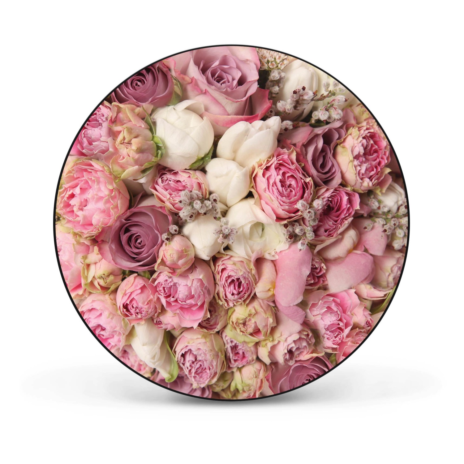 Banjado Magnettafel Rund Größe 47cm Magnetwand Schwarz Aus Metall Magnetpinnwand Pinnwand Motiv Strauss Rosen