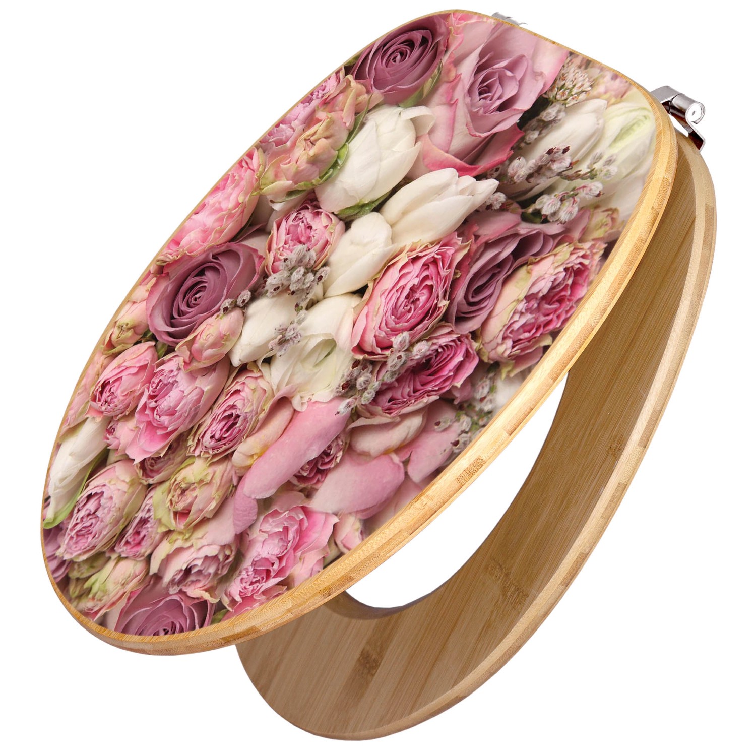 Banjado Design WC Sitz Bambus Toilettendeckel Toilettensitz Bambus Holz Klodeckel WC-Sitz Universal Scharnieren Motiv Strauss Rosen