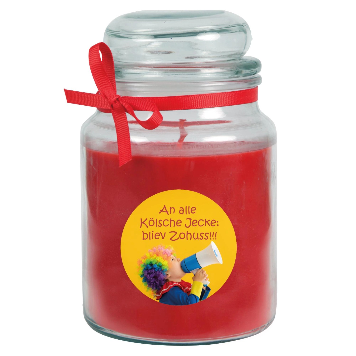 HS Candle Duftkerze & Glas Karneval Rot Bonbon 110h