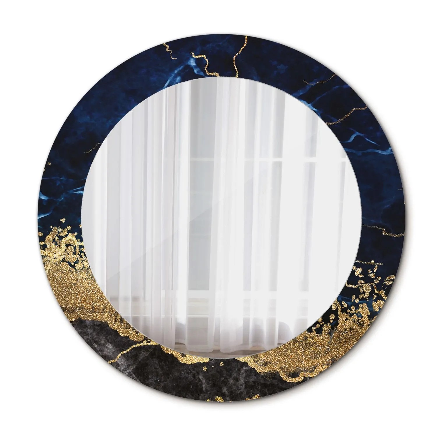 Tulup Bedruckte Spiegel Blauer Marmor 60x60 cm Runder Spiegel mit Dekoration Dekorativer Spiegel Spiegel Ornamente