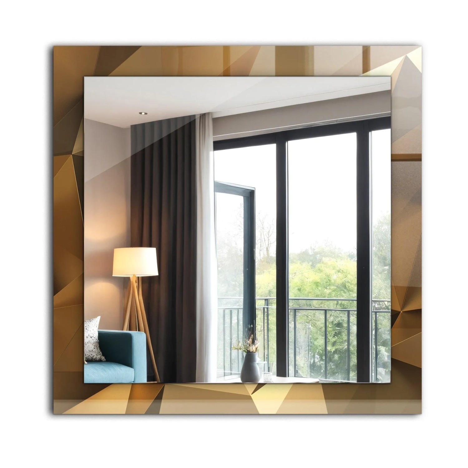 Tulup Bedruckte Spiegel Geometrische Formen Rechteckig Spiegel mit Dekoration 60x60 cm Dekorativer Spiegel Spiegel Ornamente