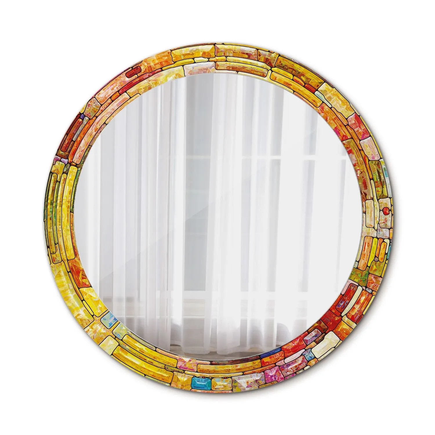 Tulup Spiegel mit Motivdruck Buntes Buntglas 80x80 cm Runder Spiegel Aufdruck Spiegel Ornament Spiegel Ornamente