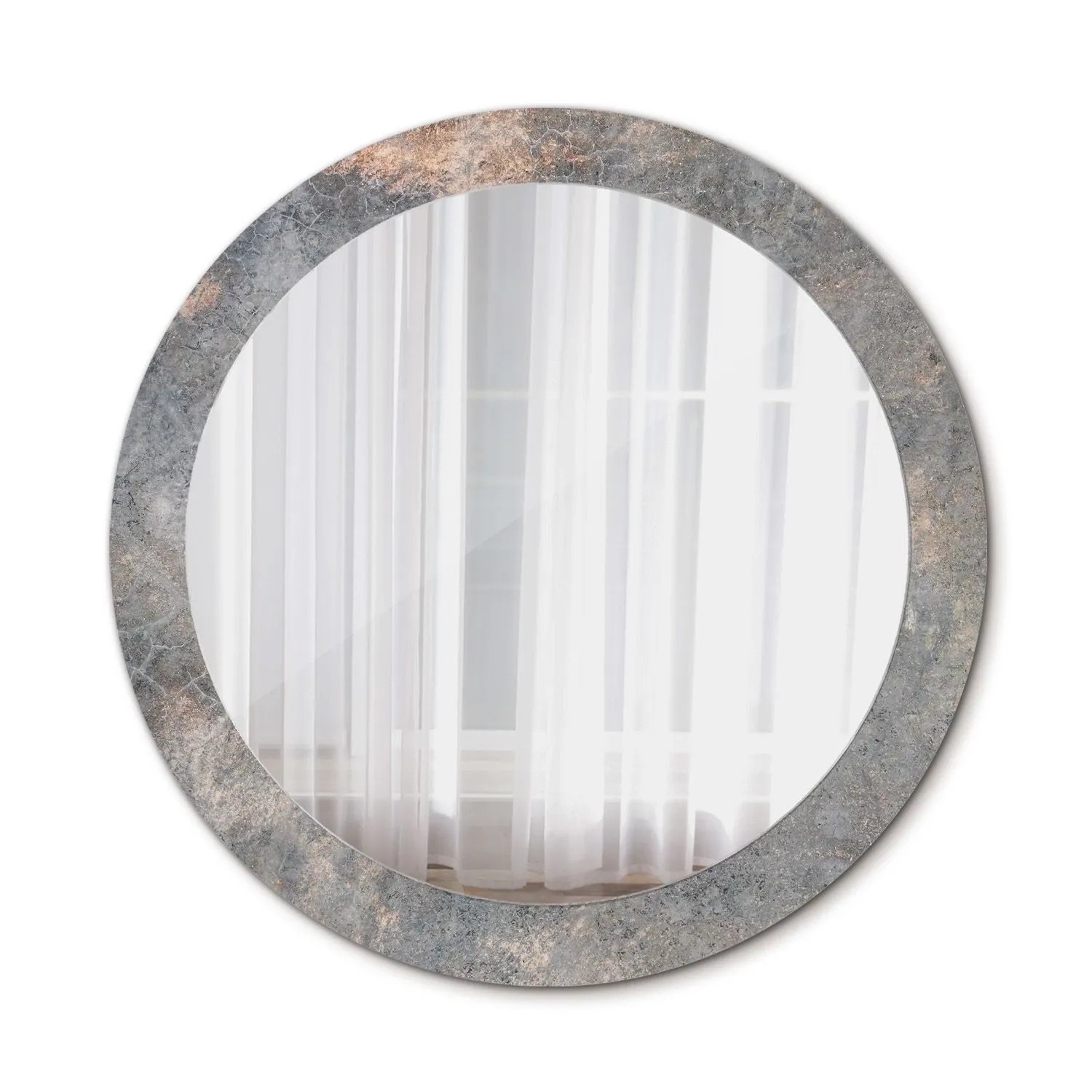Tulup Spiegel mit Aufdruck Vintage Beton 90x90 cm Runder Spiegel mit Dekorativem Aufdruck Spiegel mit Zierrahmen Spiegel mit Ornamenten